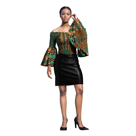 Artisanal Ankara Wax Print Smocked Flare Sleeve Blouse, Multiple Prints