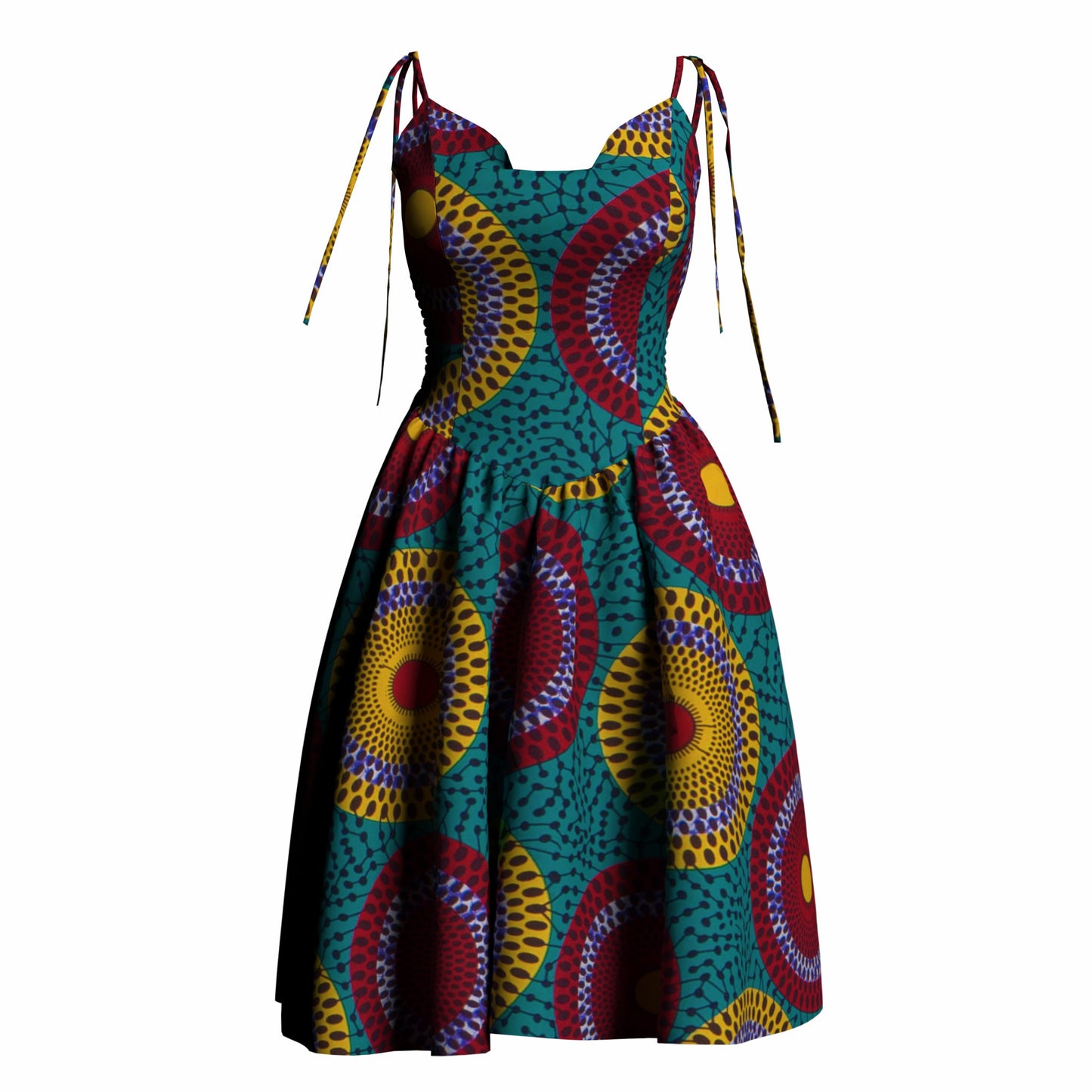 African Print Versatile Tie Strap Casual Dress