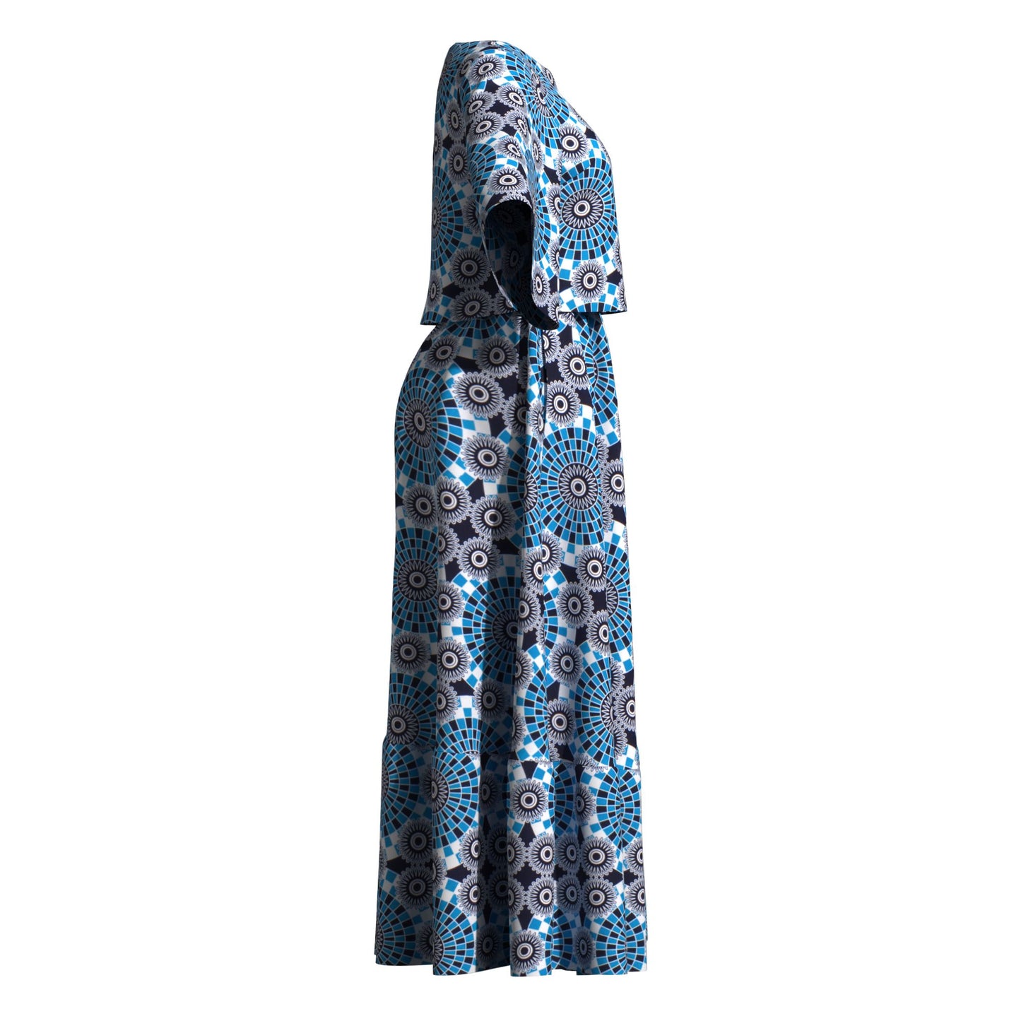 African Print Two Piece Outfit Women Notch Neck Crop Top & Tiered Maxi Skirt Set High Waist Slimming Matching Suit