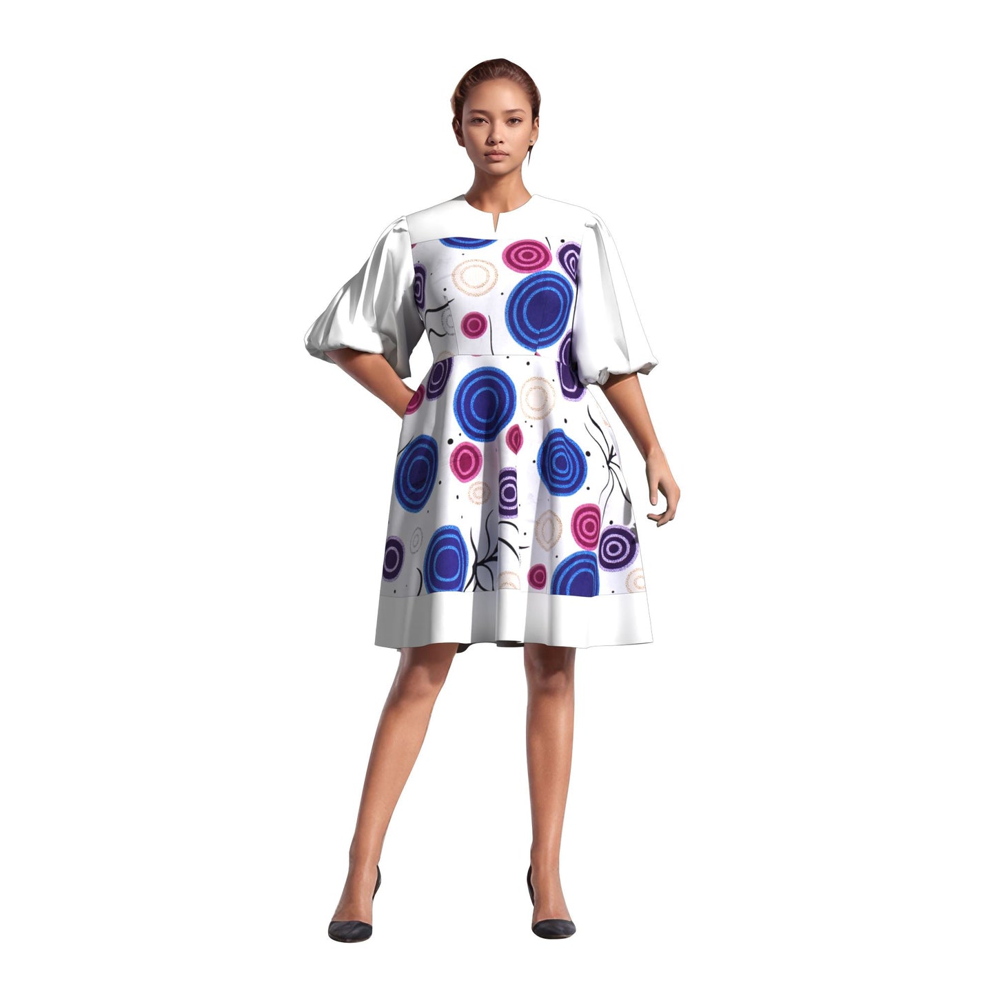 High Waist African Ankara Print Color Block Dress
