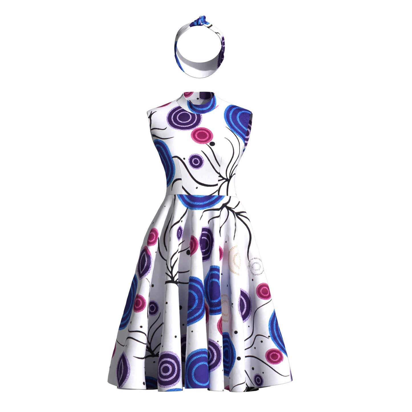 Ankara Print High Neck Sleeveless Midi Dress with Headband