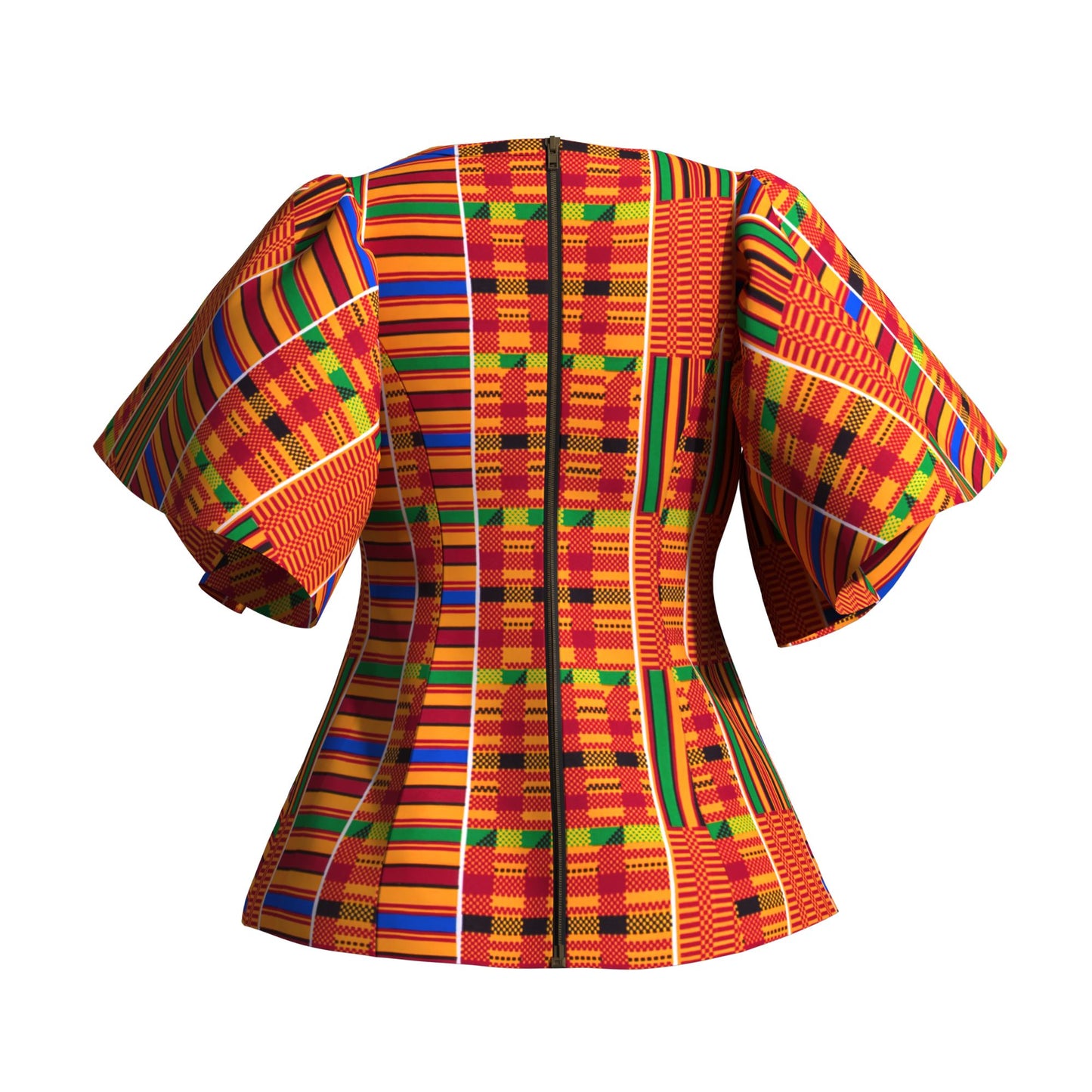 African Print Fitted Waist Flounce Sleeve Top