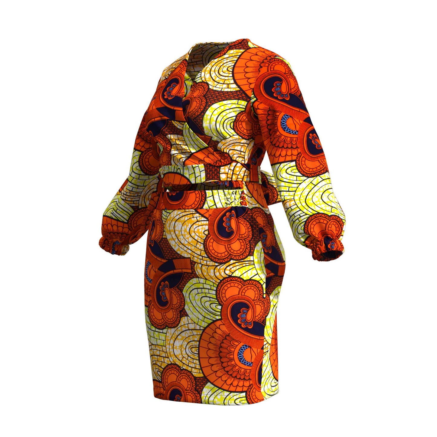 African Print Wrap Tie Top & Bodycon Mini Skirt Two Piece Outfit