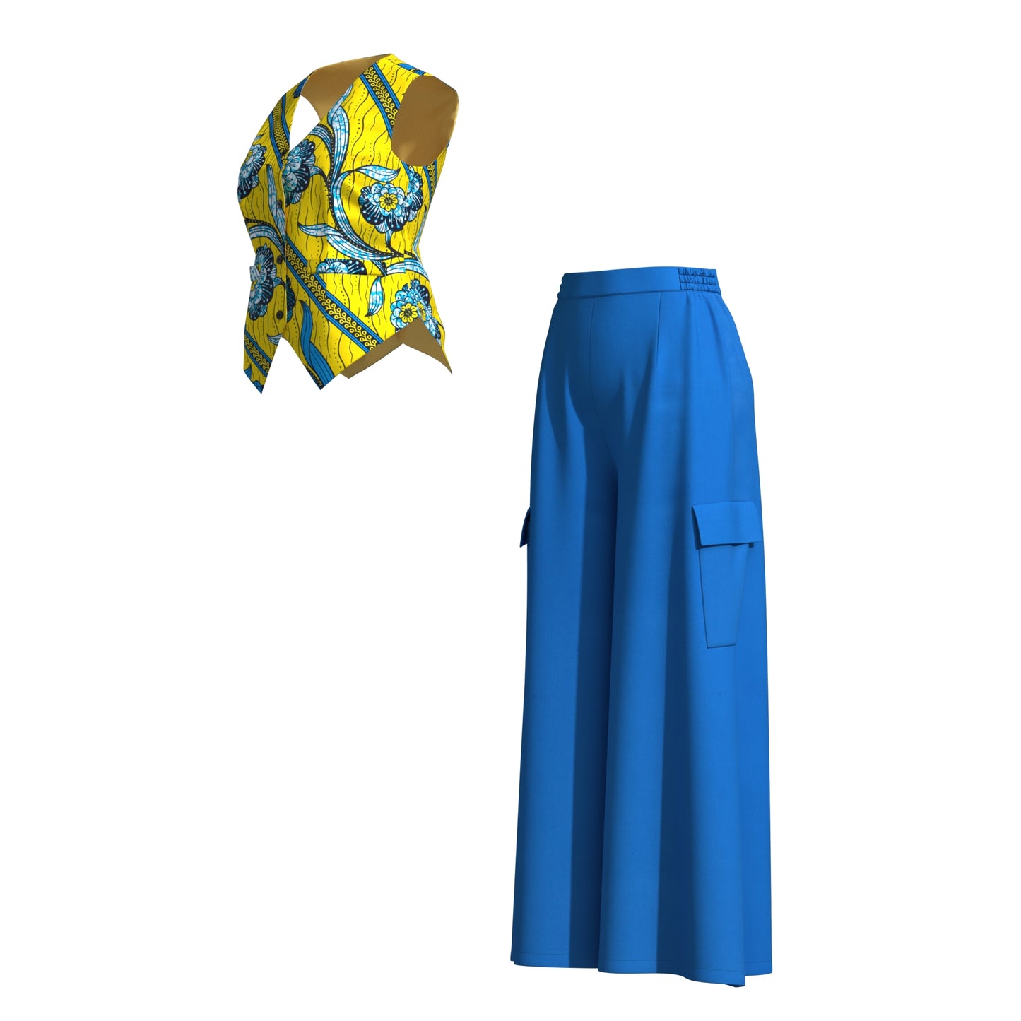 Ankara Print V-Neck Vest and Cargo Pocket Wide Leg Pants Set