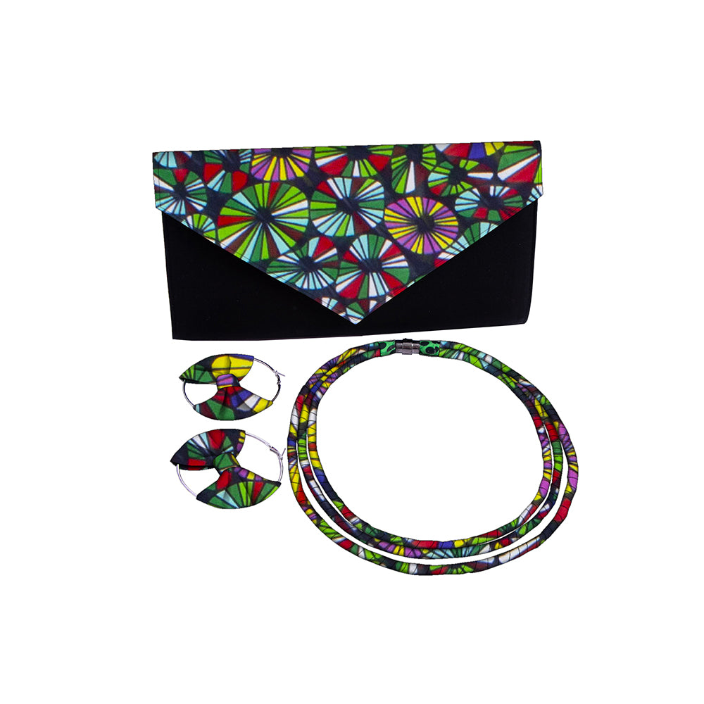 Ankara Print Envelope Clutch & Matching Jewelry Set