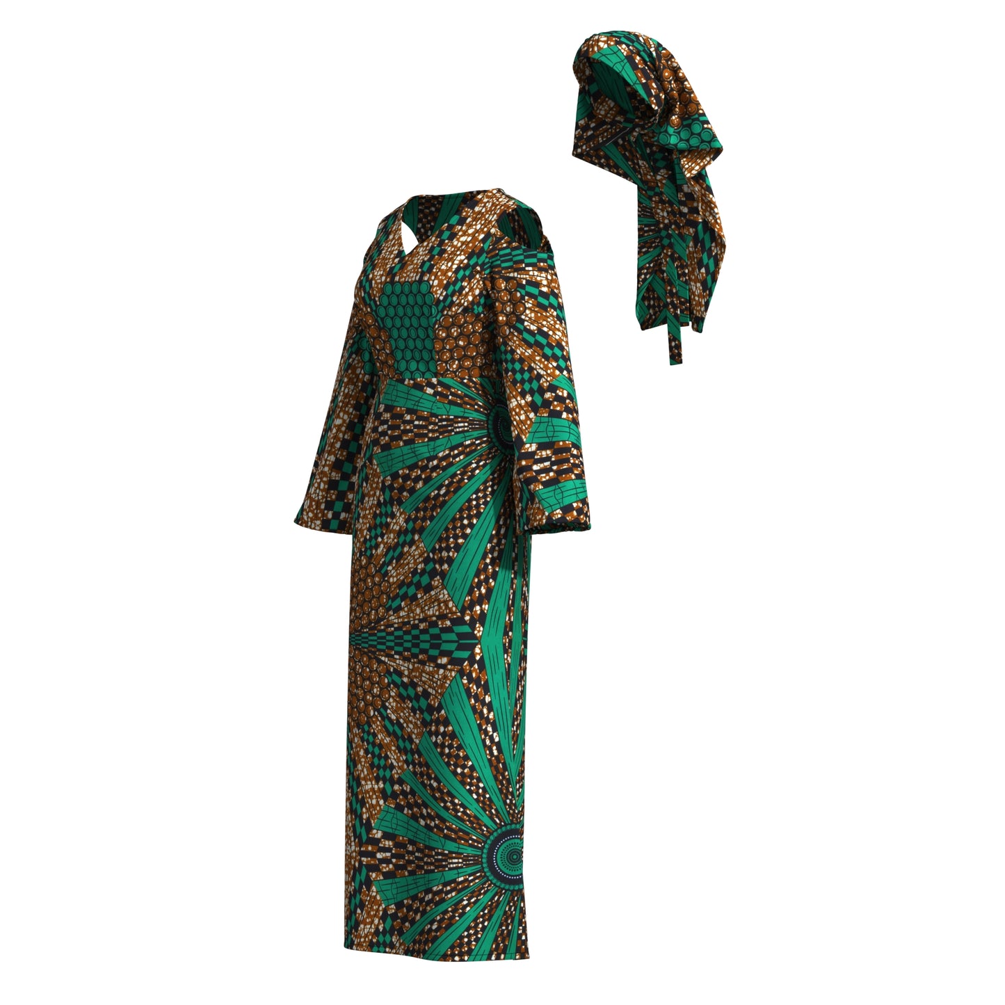 African Print High Waist Pleated Cold Shoulder Party Dress