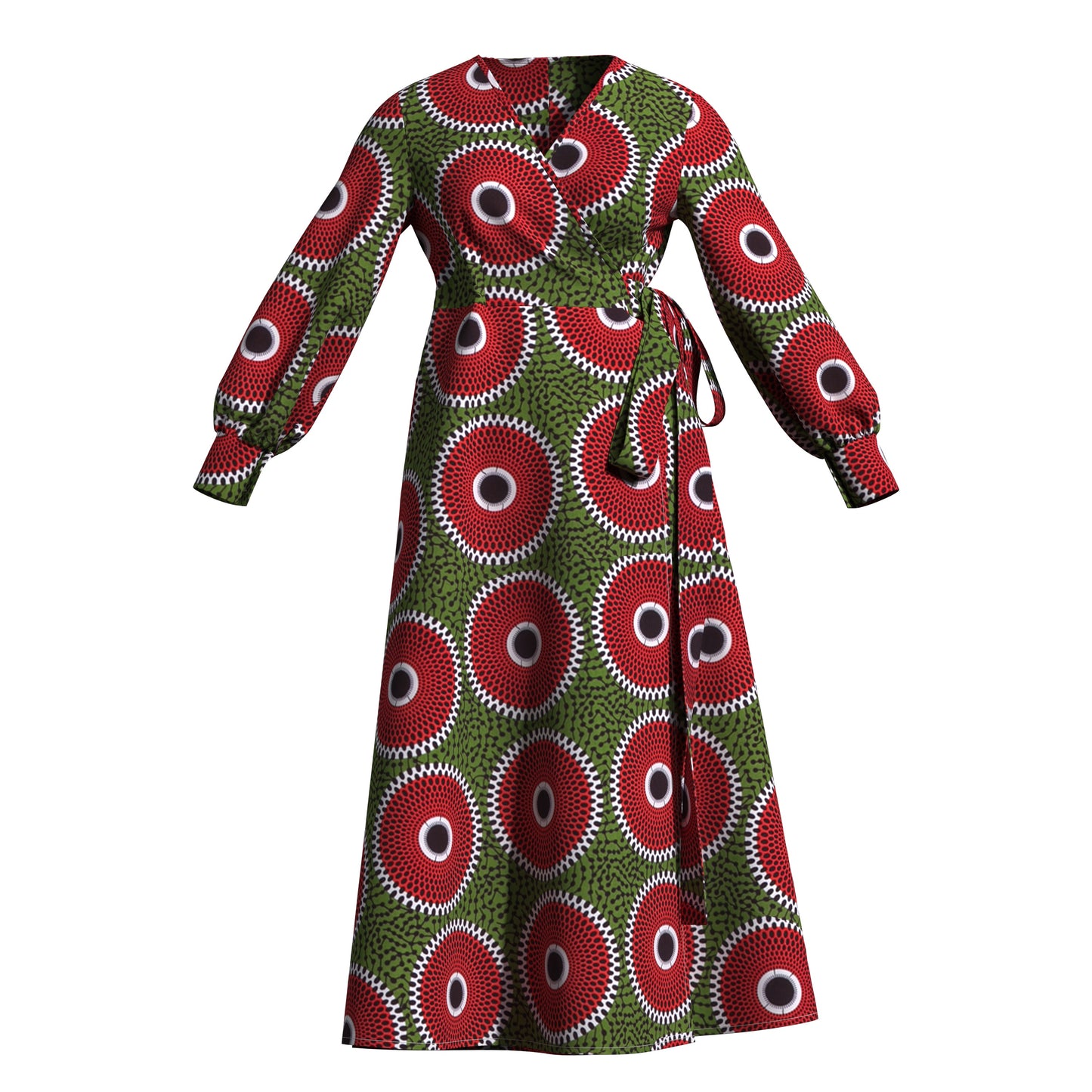 African Print Wrap Maxi Dress with Waist Tie