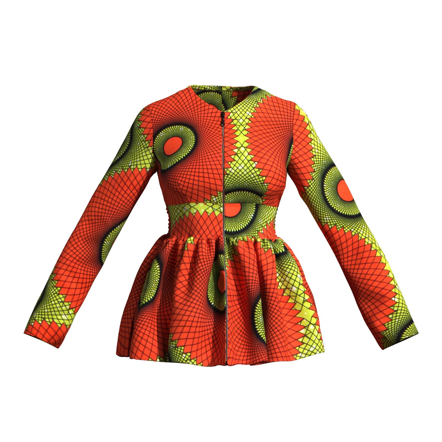 Traditional African Print Flattering Peplum Long Sleeve Top