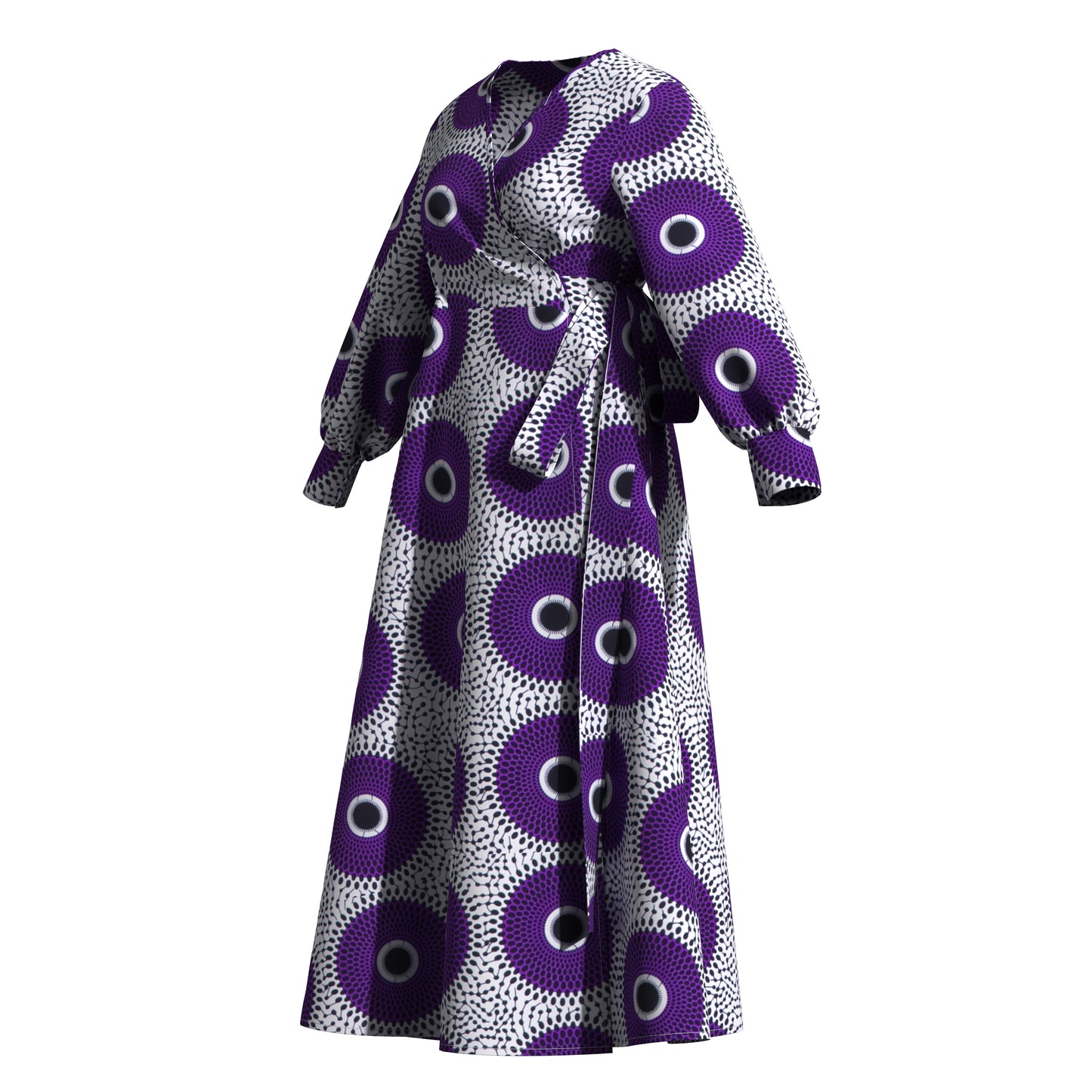 African Print Wrap Maxi Dress with Waist Tie