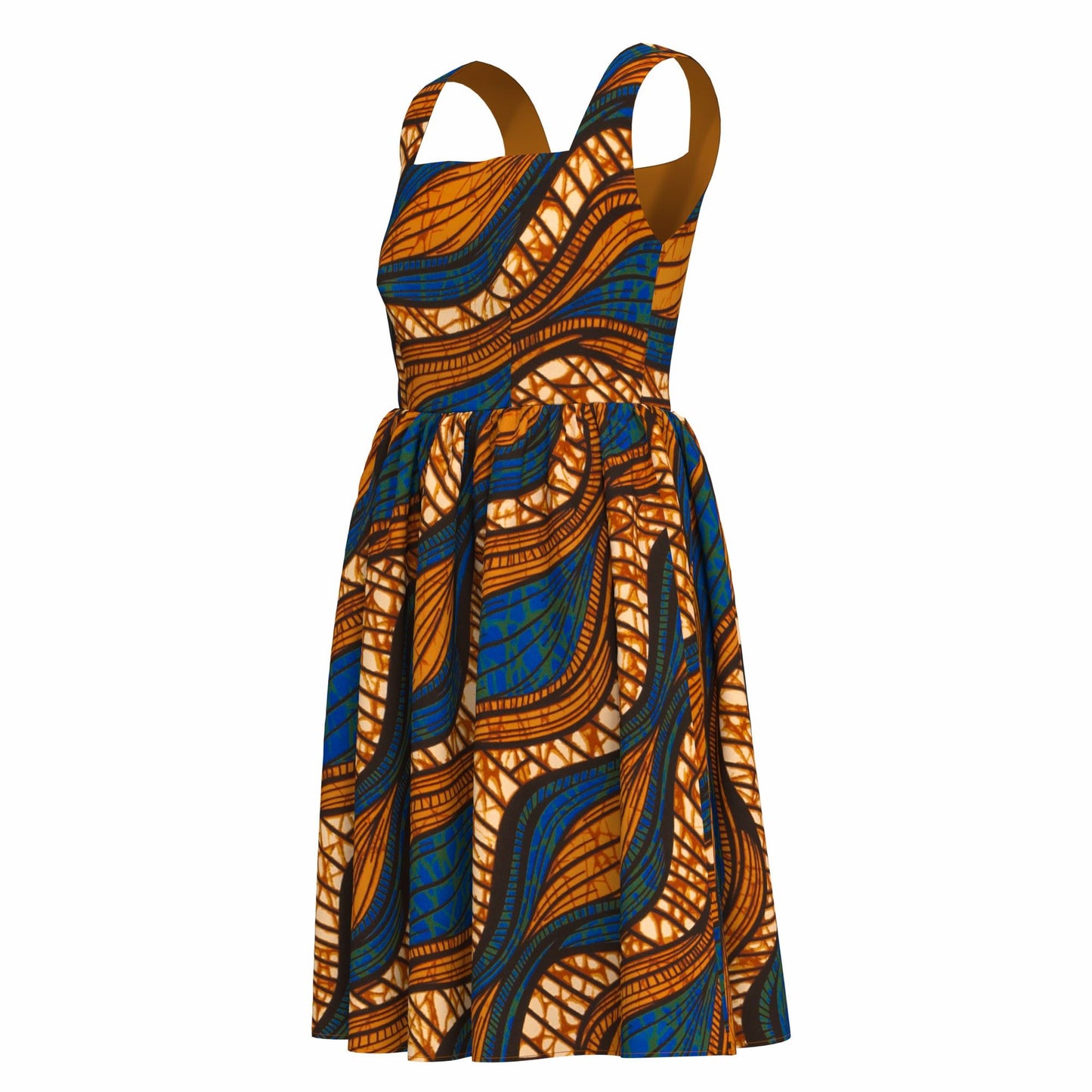 African Print Square Neck Sleeveless A-Line Midi Dress