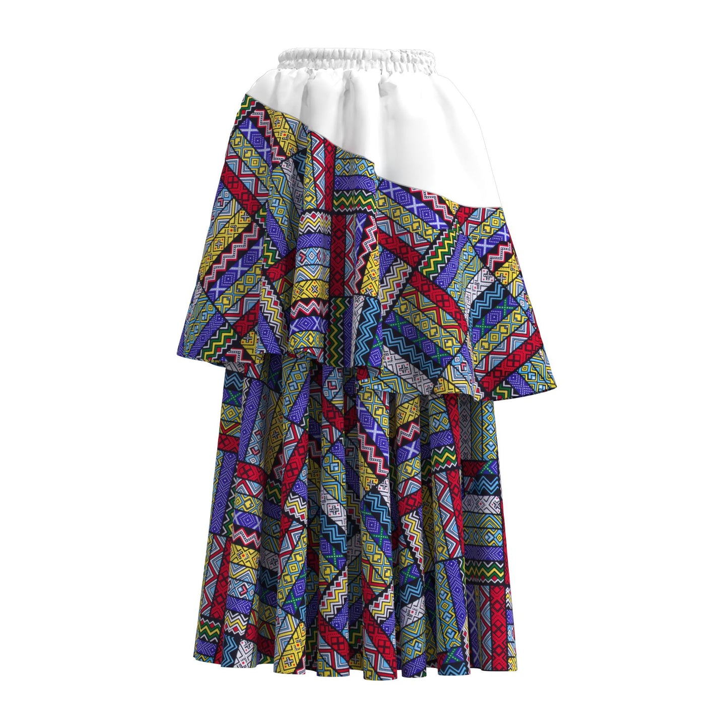 African Print Color Block Tiered Maxi Skirt