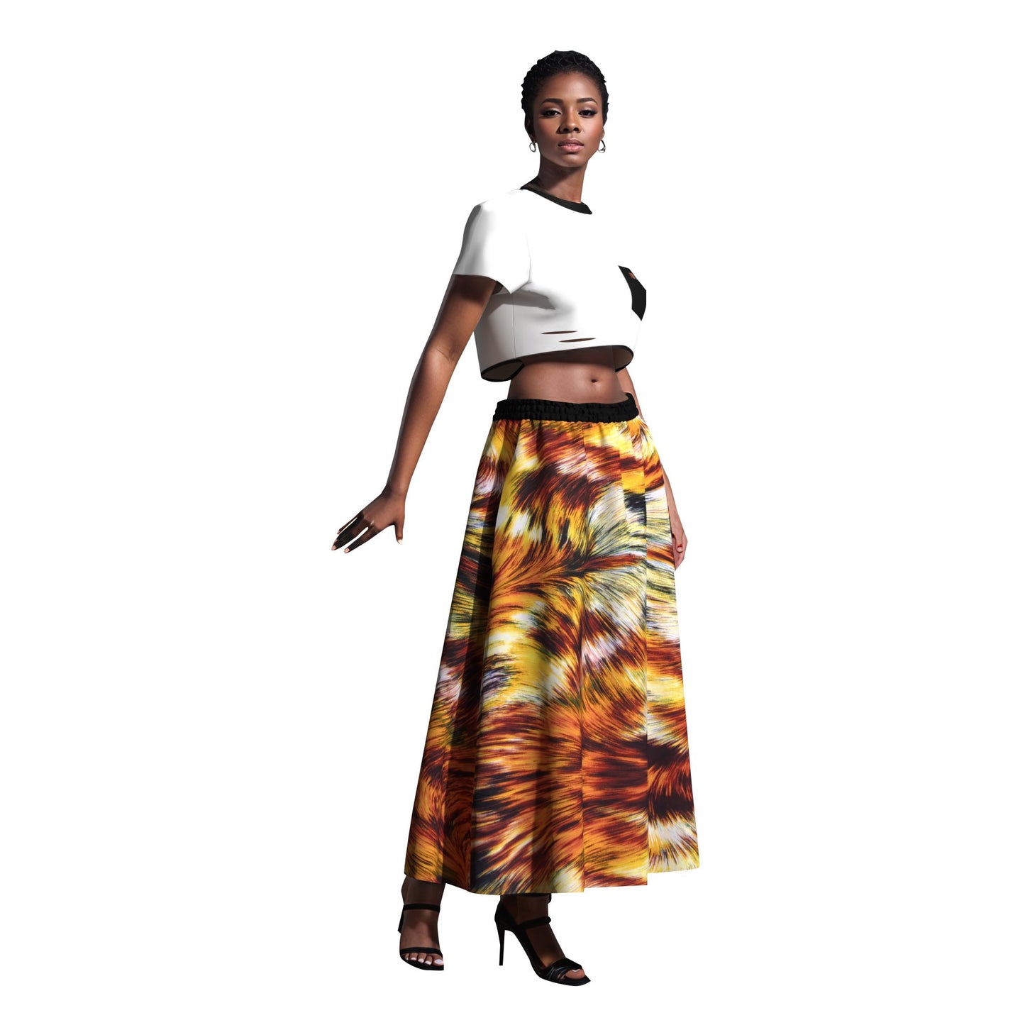 African Classic Print Comfort Elastic Waist Long Skirt