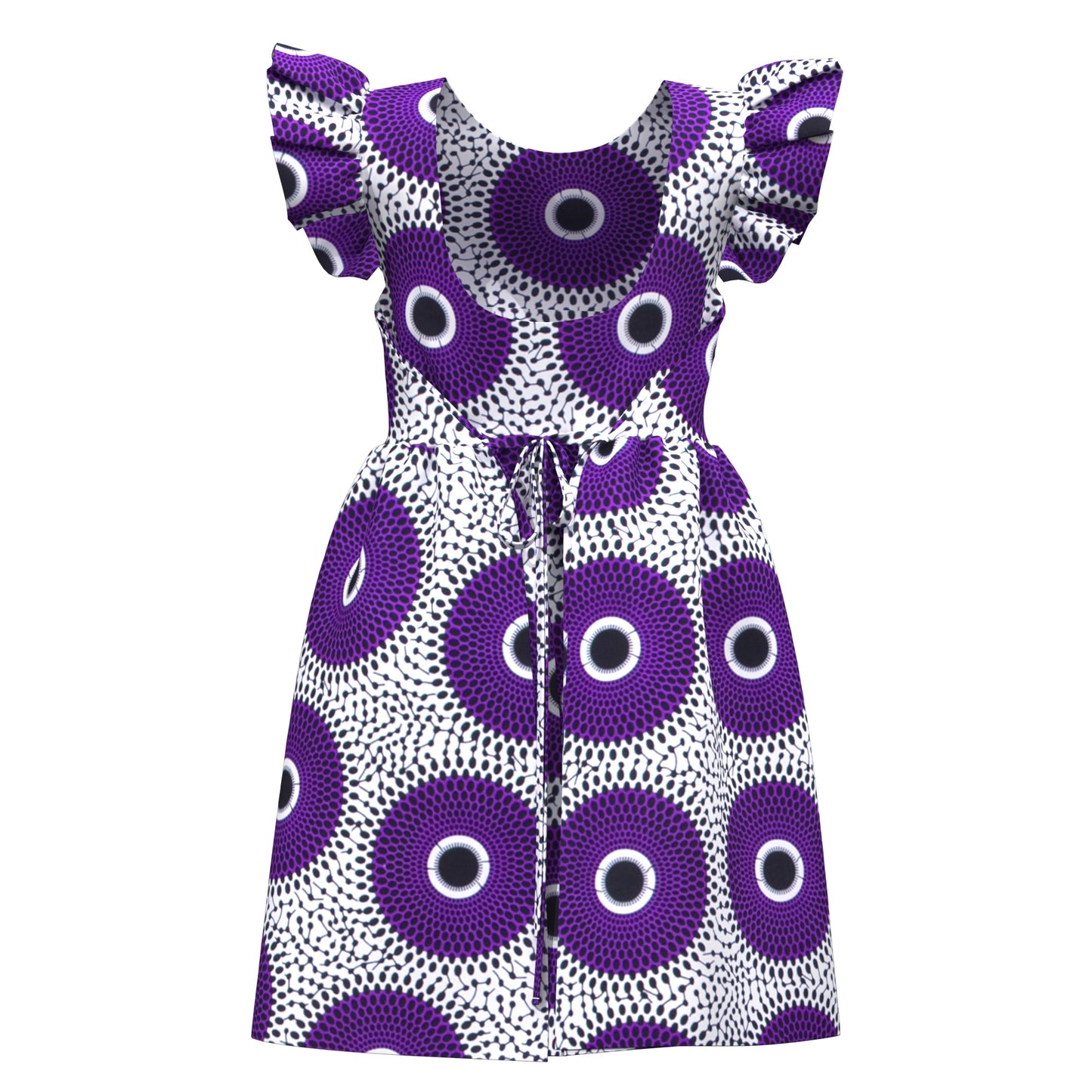 African Print Pleated Sleeve Tie-Back Backless Dress