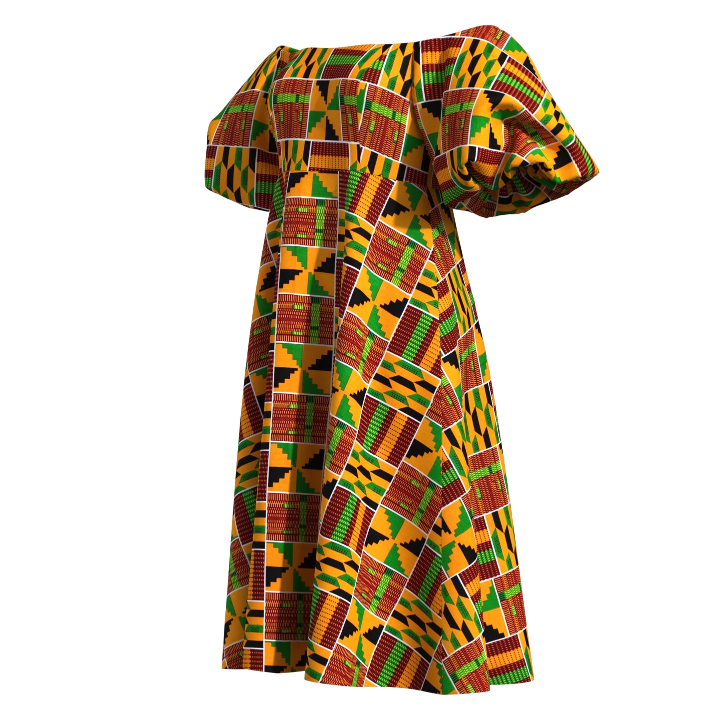 Bold Pattern Ankara Off Shoulder Dress, Breathable High-Quality African Fabric Fashion Dress
