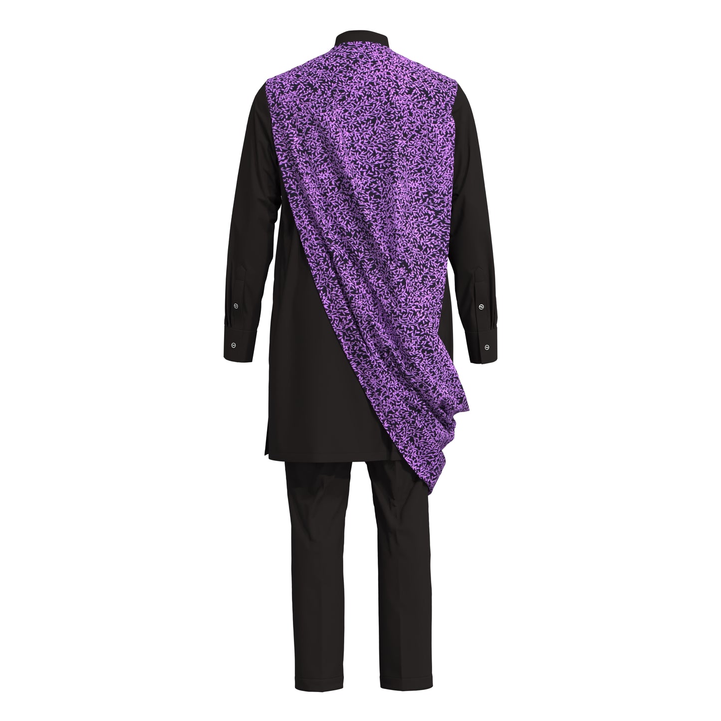 Stylish Men Matching Trousers Outfit, Suit Fabric Top with African Printed Drape Detail