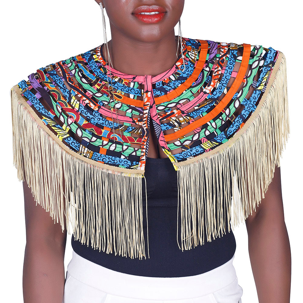 African Women Wax Print Fringe Shoulder Wrap Accessories