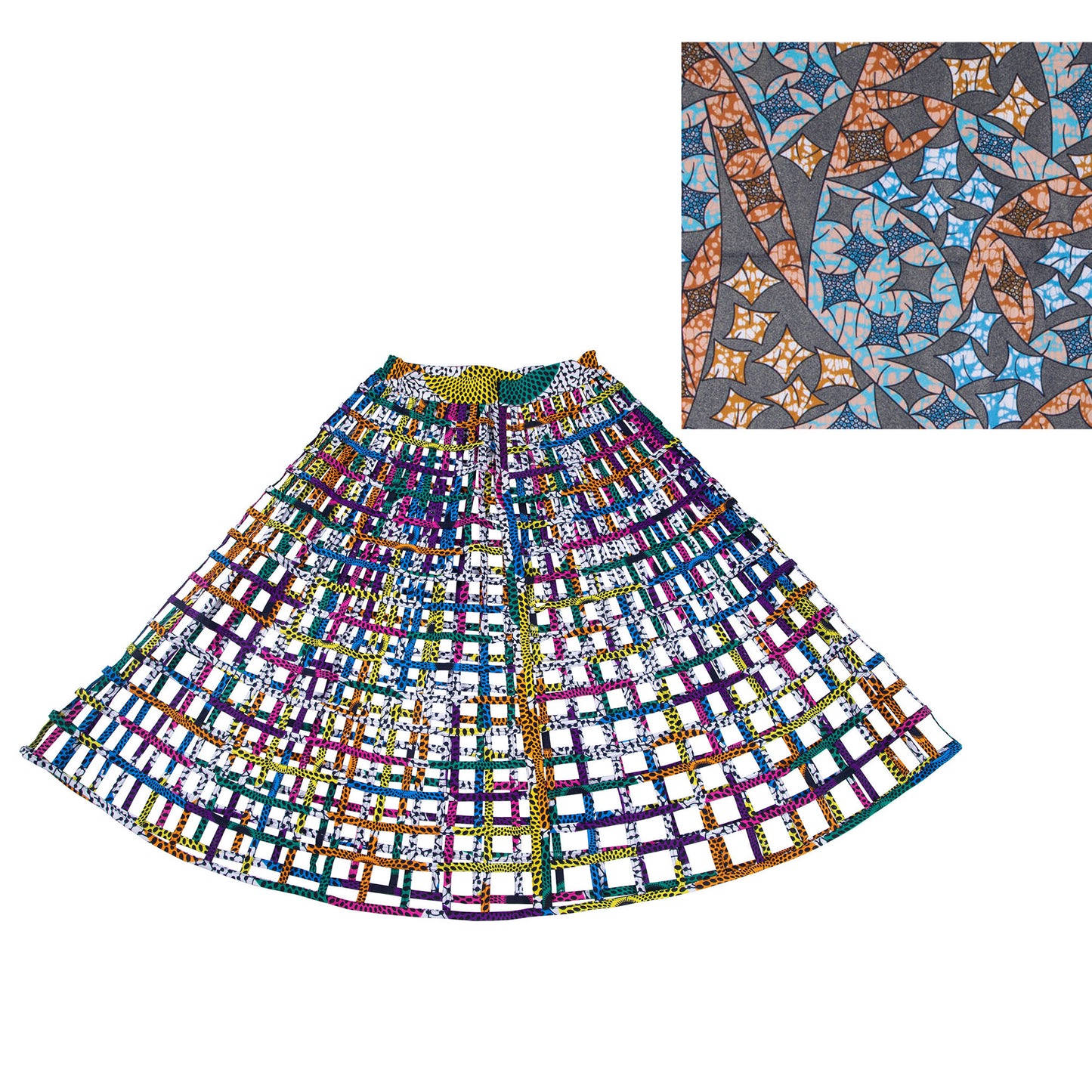 Ankara Grid Weave High-Waist Maxi Skirt