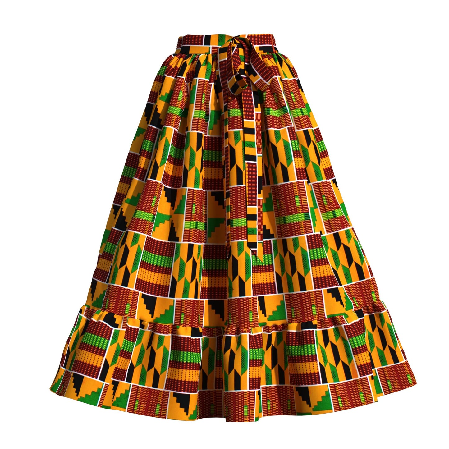 Traditional African Print Flowy Skirt with Coordinating Headwrap