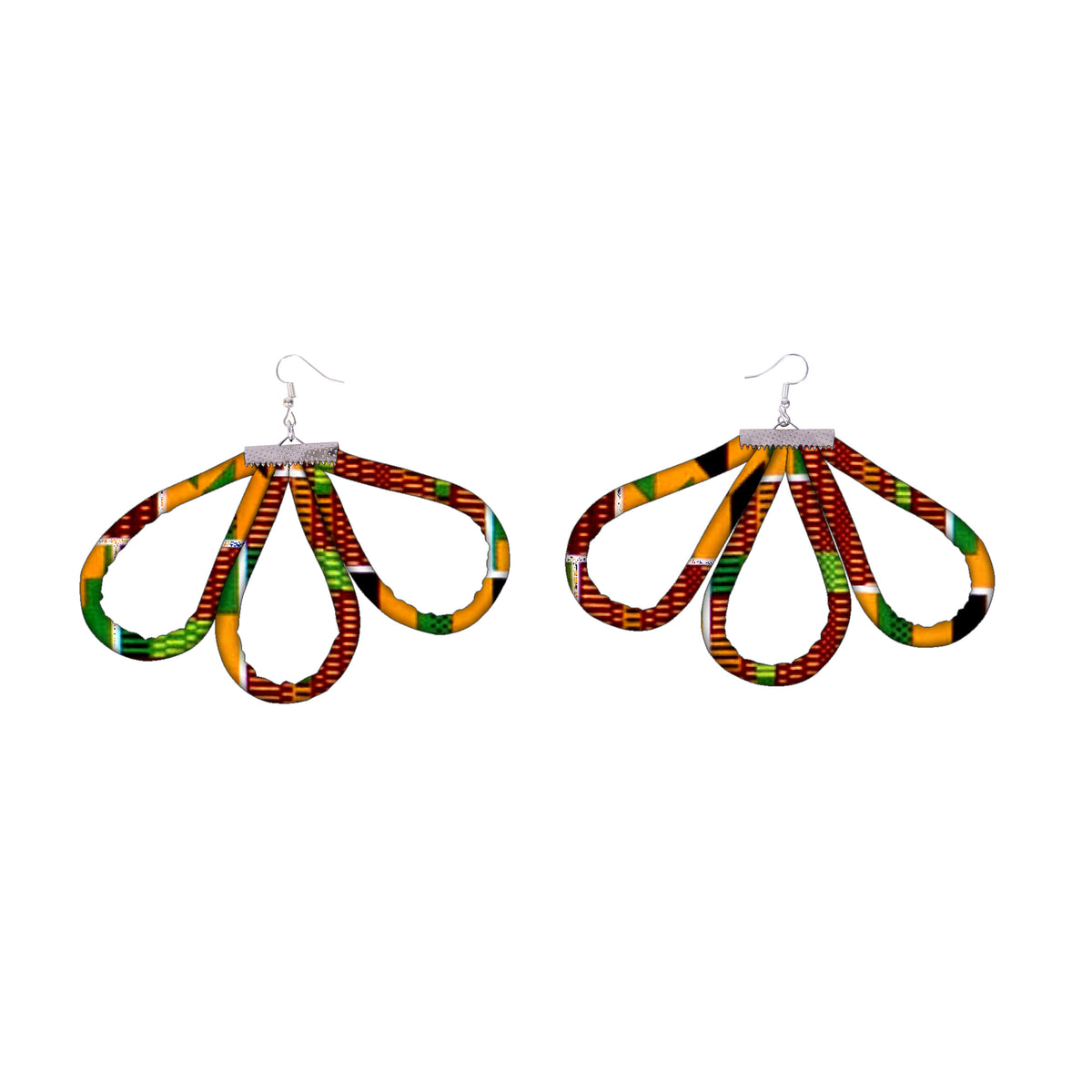 Women Handcrafted Kente Loop Drop Earrings, Colorful African Statement Accessories