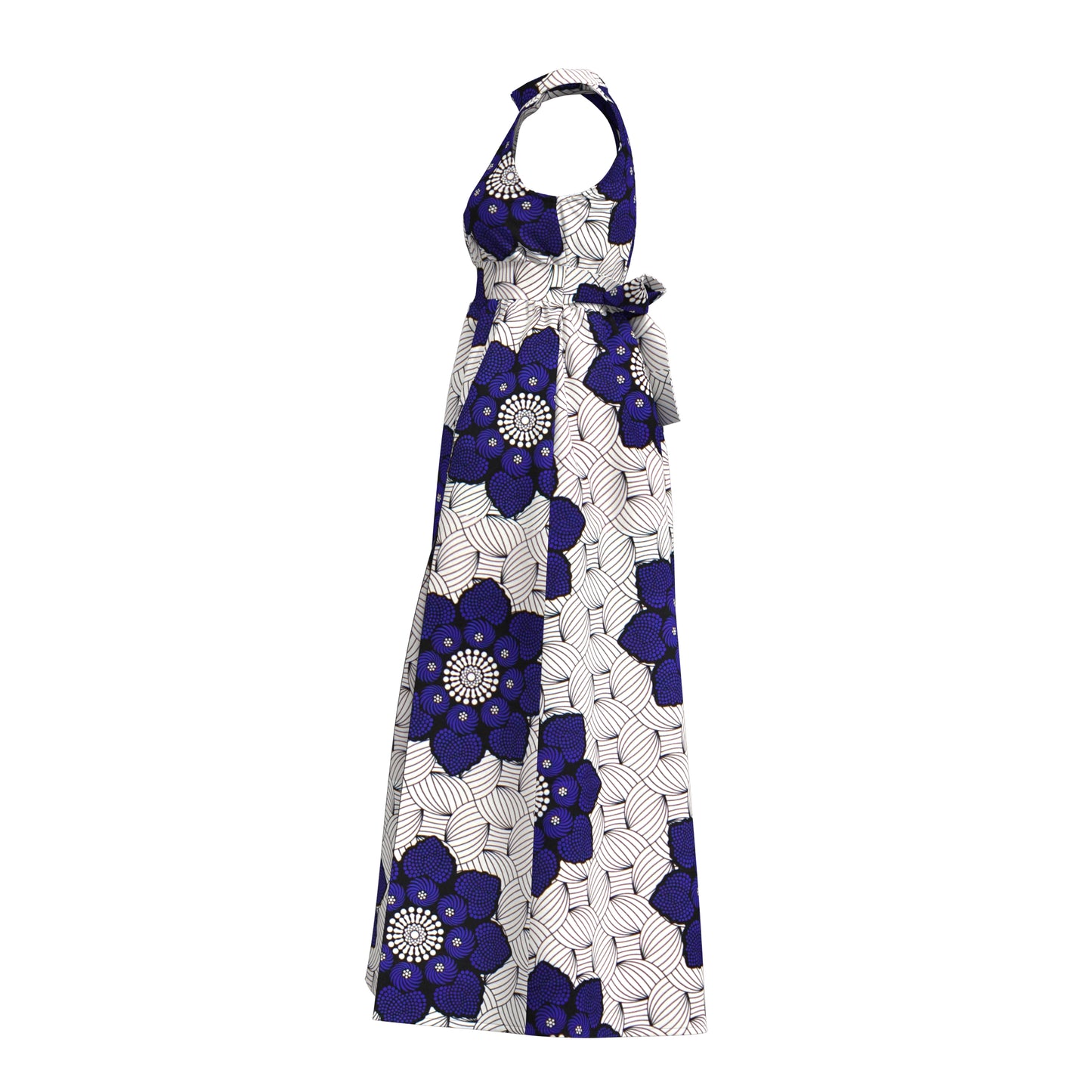 Ladies African Fabric Halter Maxi Dress With Back Bow & Side Split