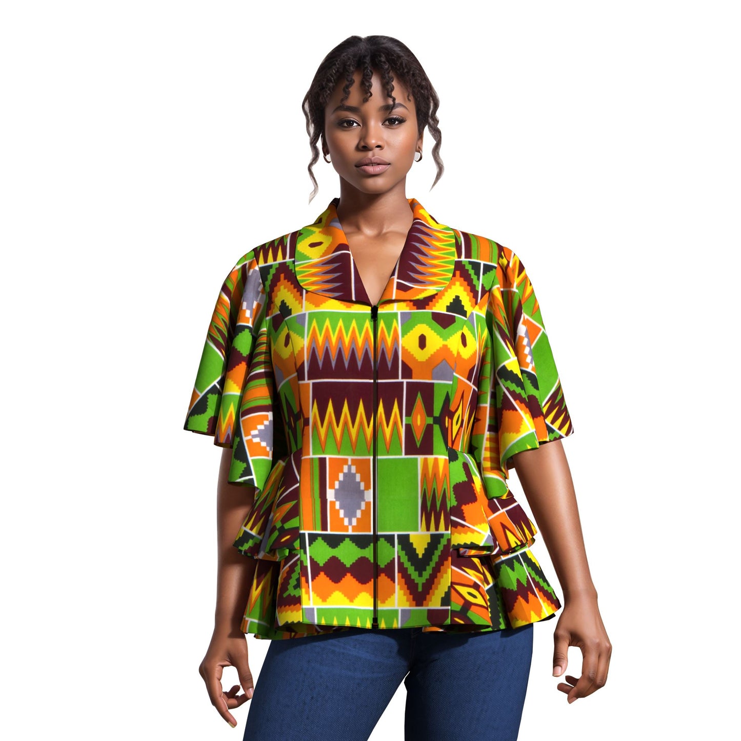 Colorful African Wax Print Flattering Peplum Blouse