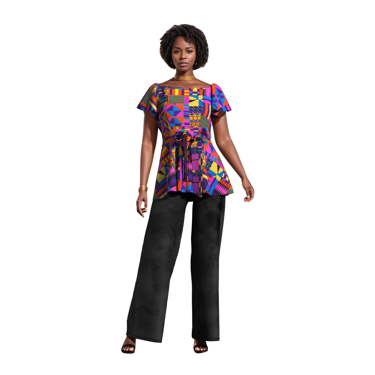 Ankara Print Plus Size Inclusive Off-Shoulder Peplum Blouse