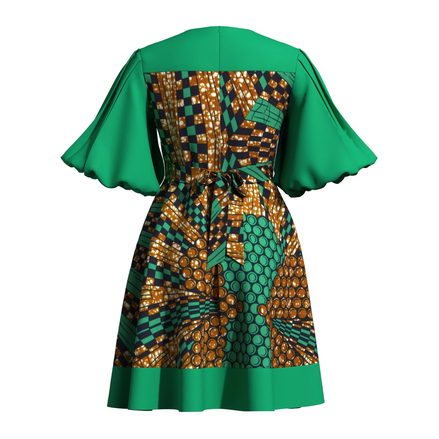 High Waist African Ankara Print Color Block Dress