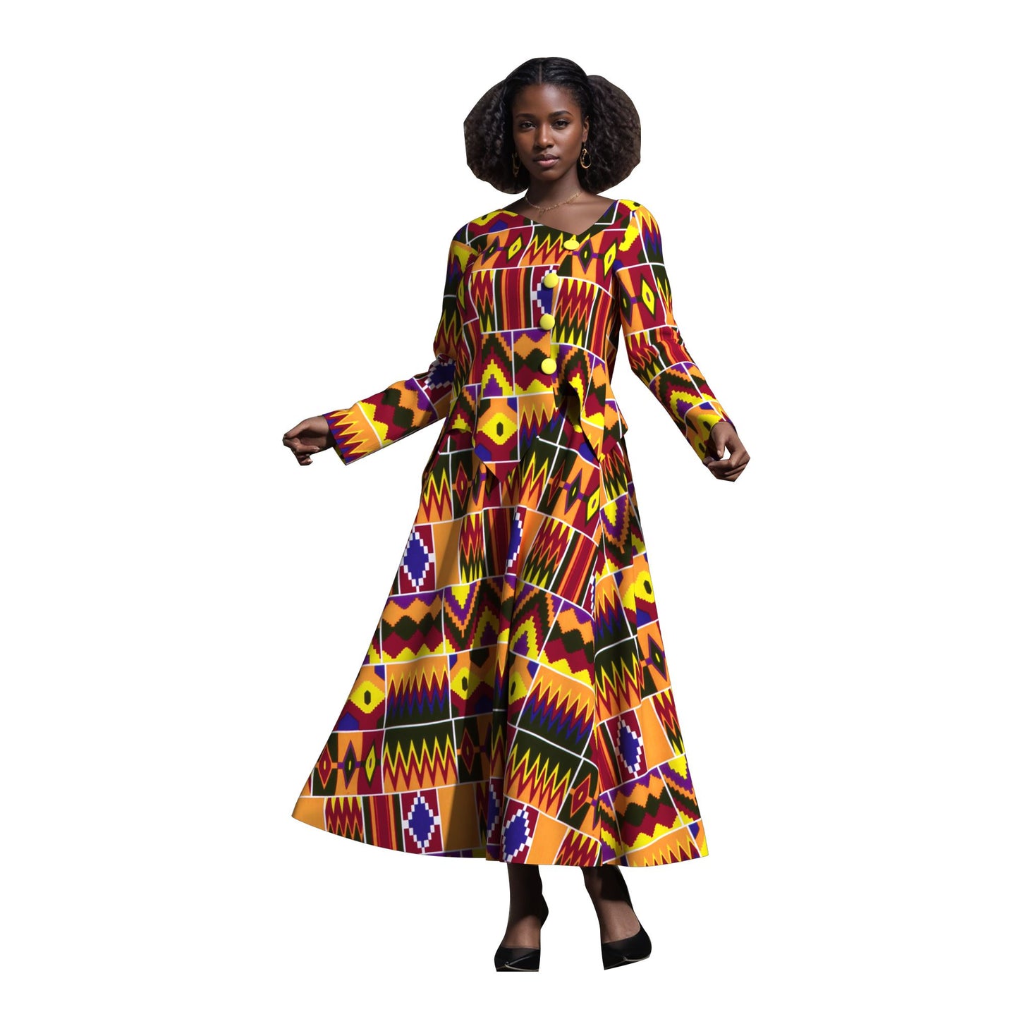 African Apparel Ankara Wax Print Asymmetric Hem Wrap Top & Maxi Skirt Se