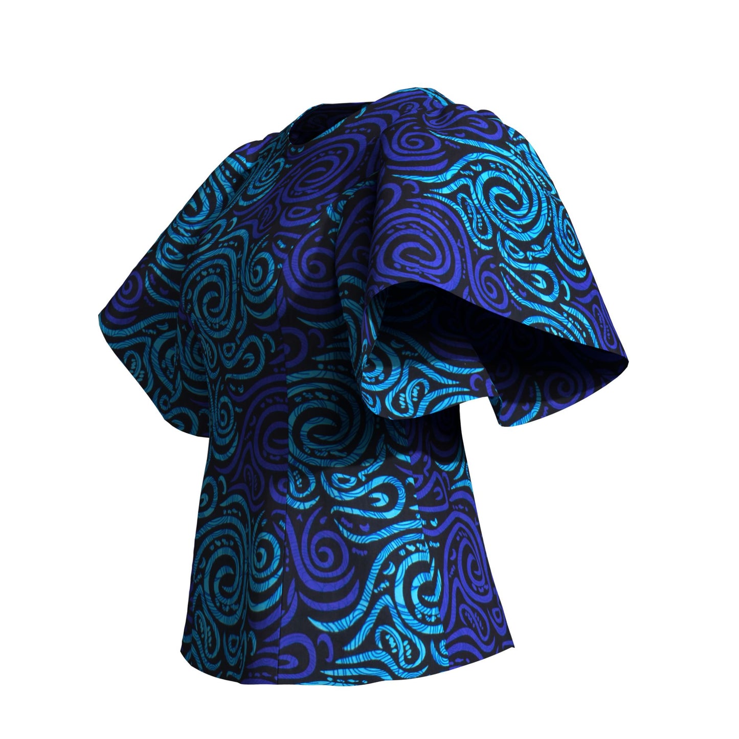African Print Fitted Waist Flounce Sleeve Top