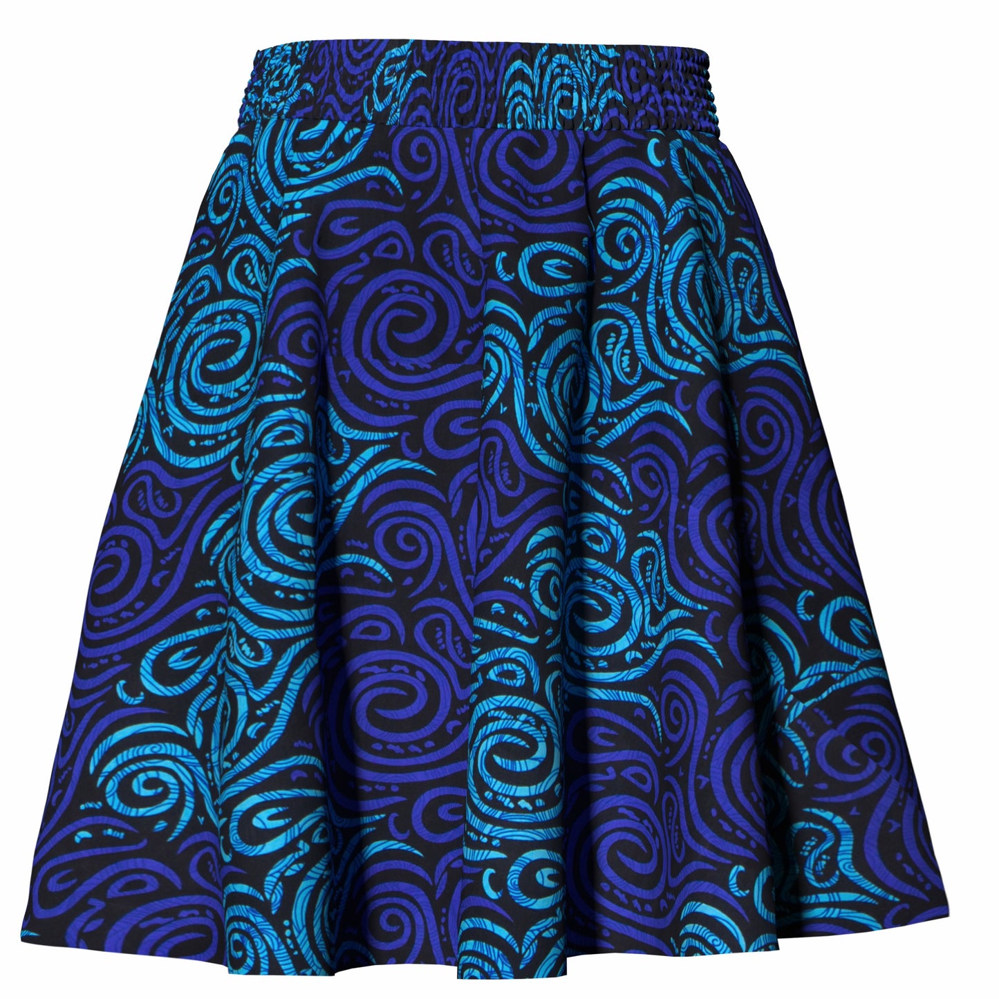 African Print High Waist Swing Skirt with Elastic Waistband