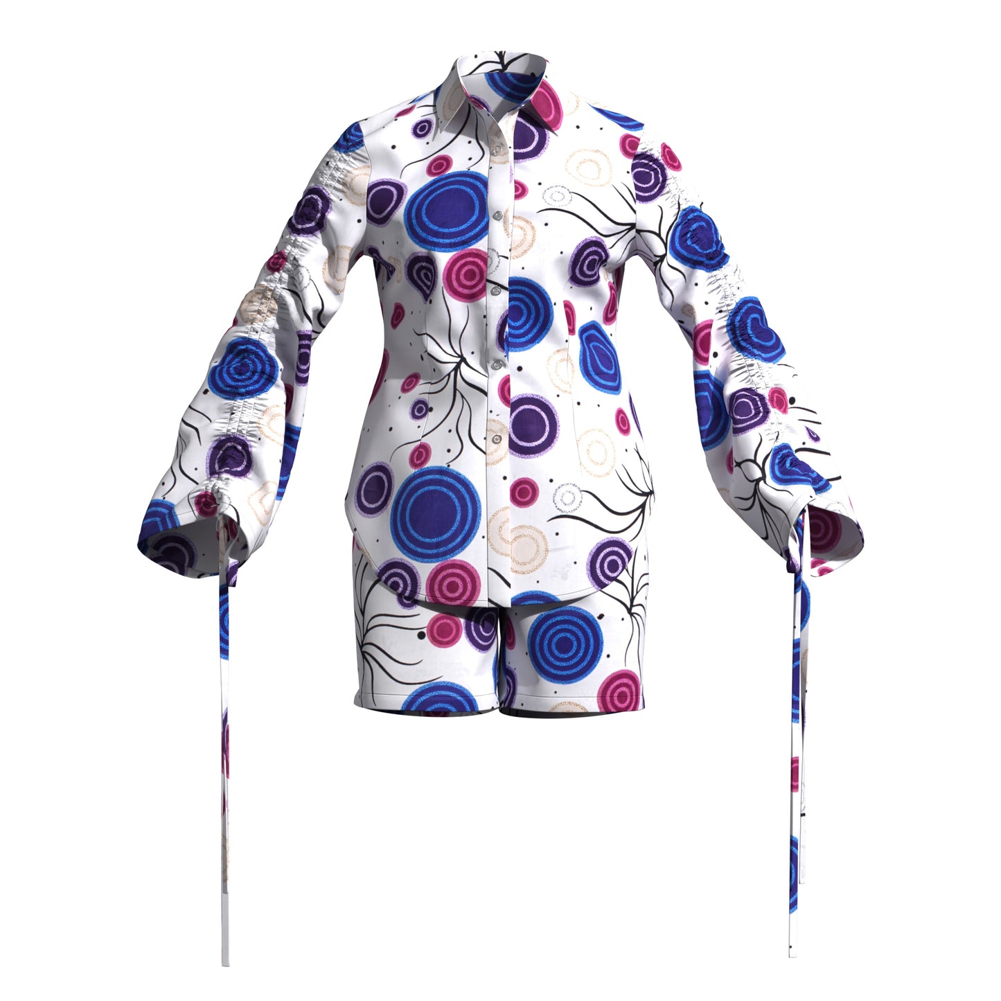 African Print Smocked Sleeve Shirt & Shorts Two-Piece Set