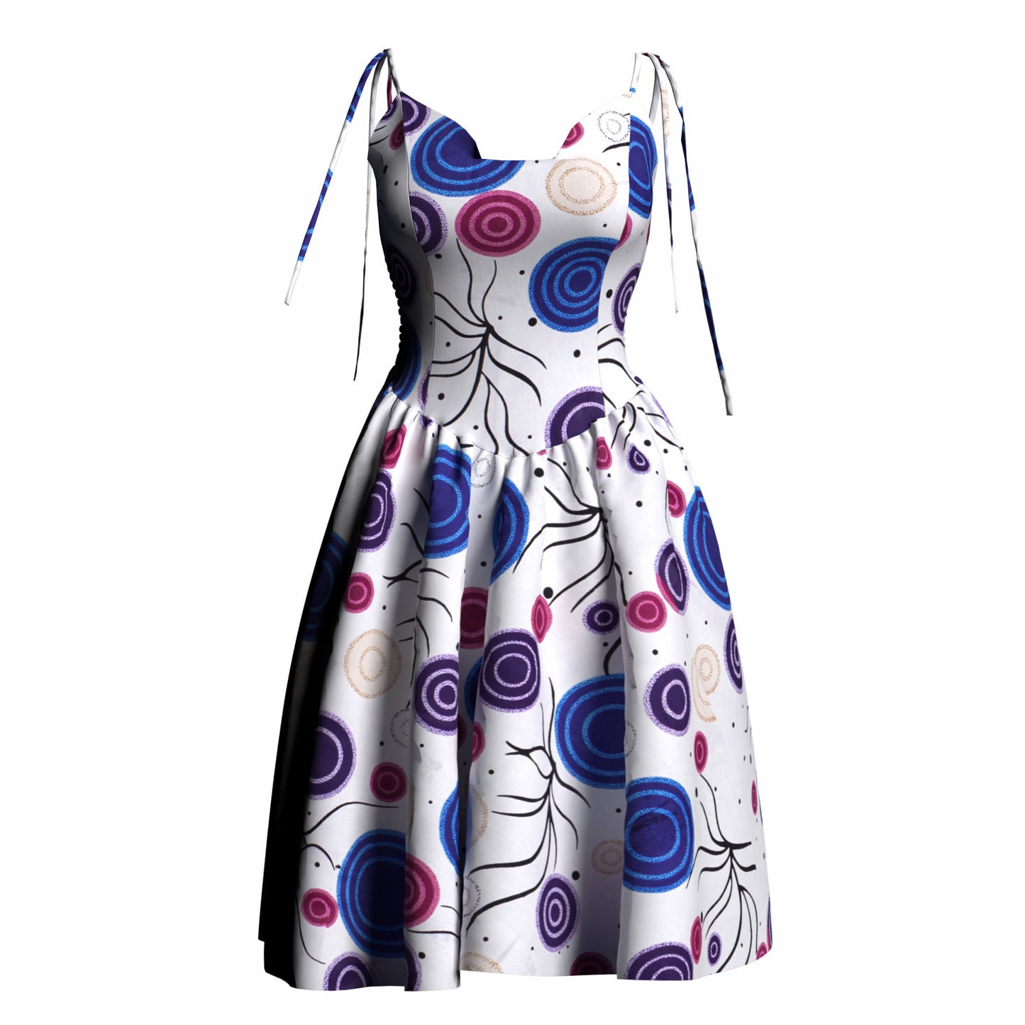 African Print Versatile Tie Strap Casual Dress