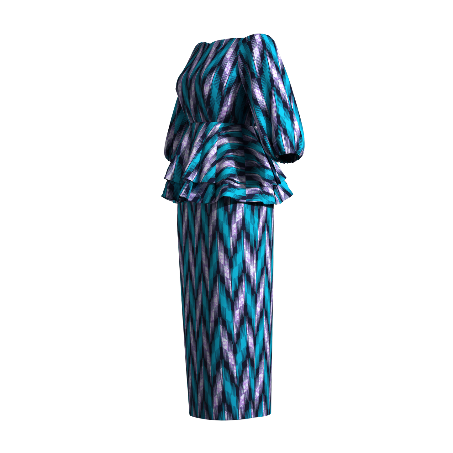 Ankara Print Elastic Cuff Peplum Top & Maxi Skirt Set