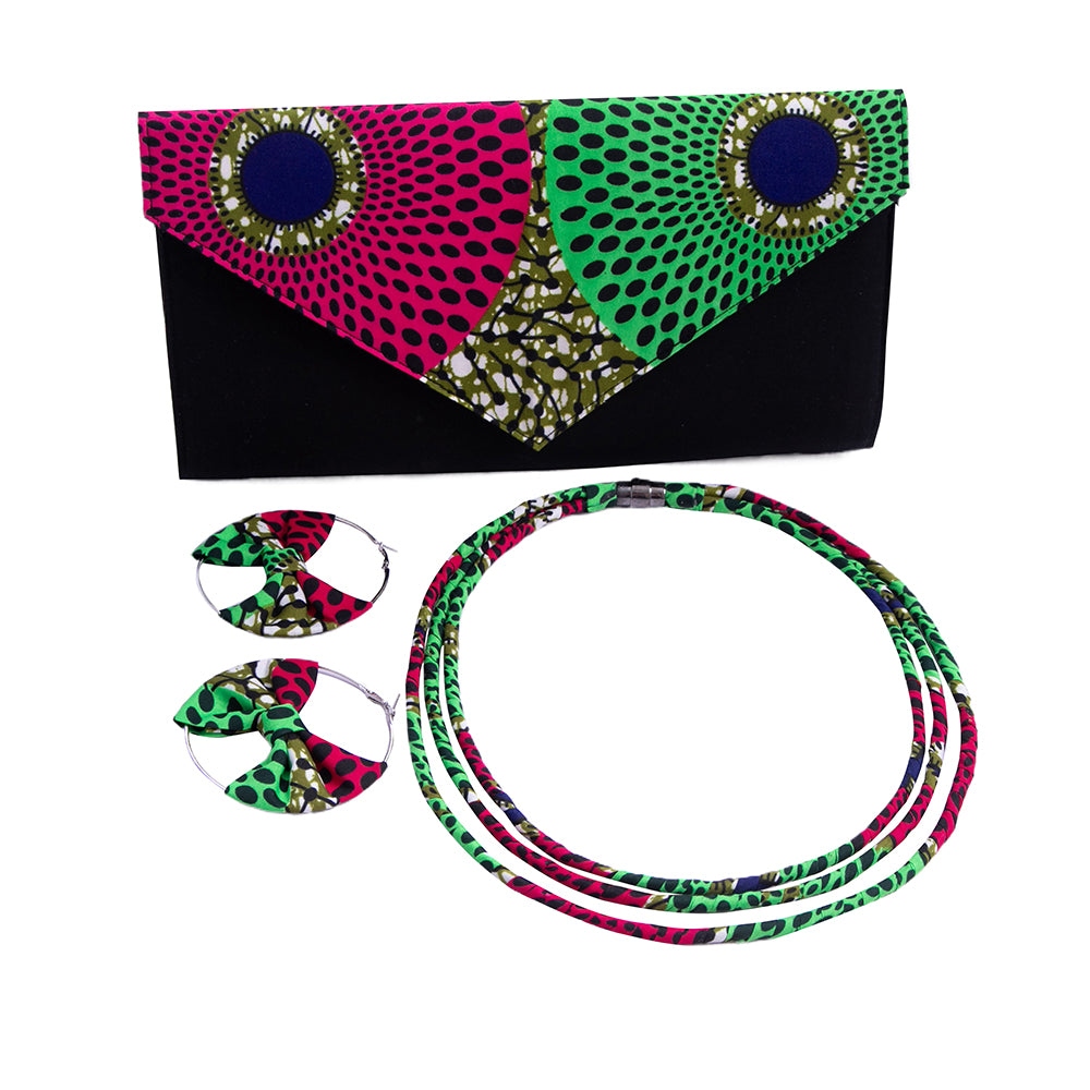 Ankara Print Envelope Clutch & Matching Jewelry Set