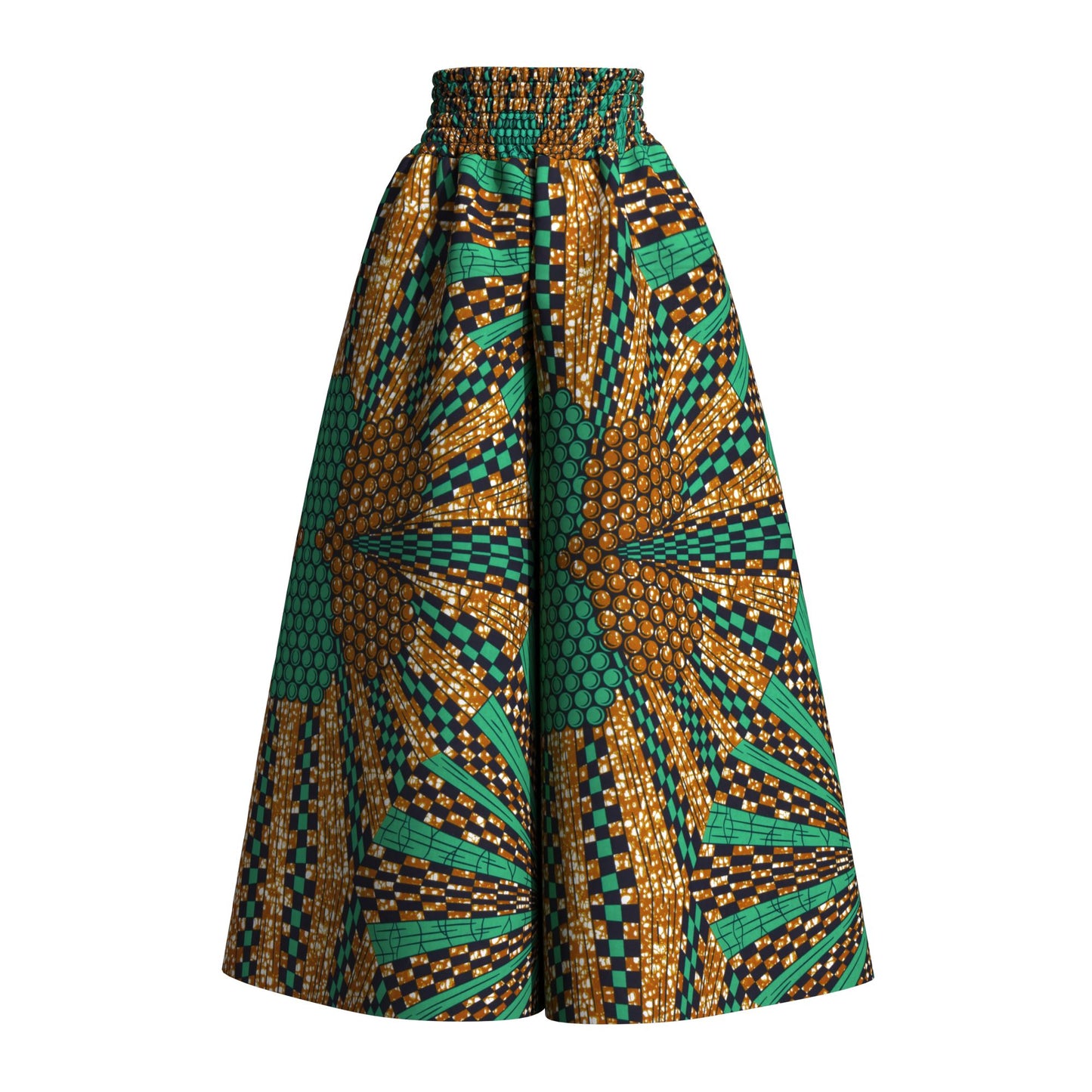 Vintage African Tribal Geometric Print Elastic High Waist Palazzo Pants, Flowy Loose Wide Leg Long Pants Slimming Figure Friendly