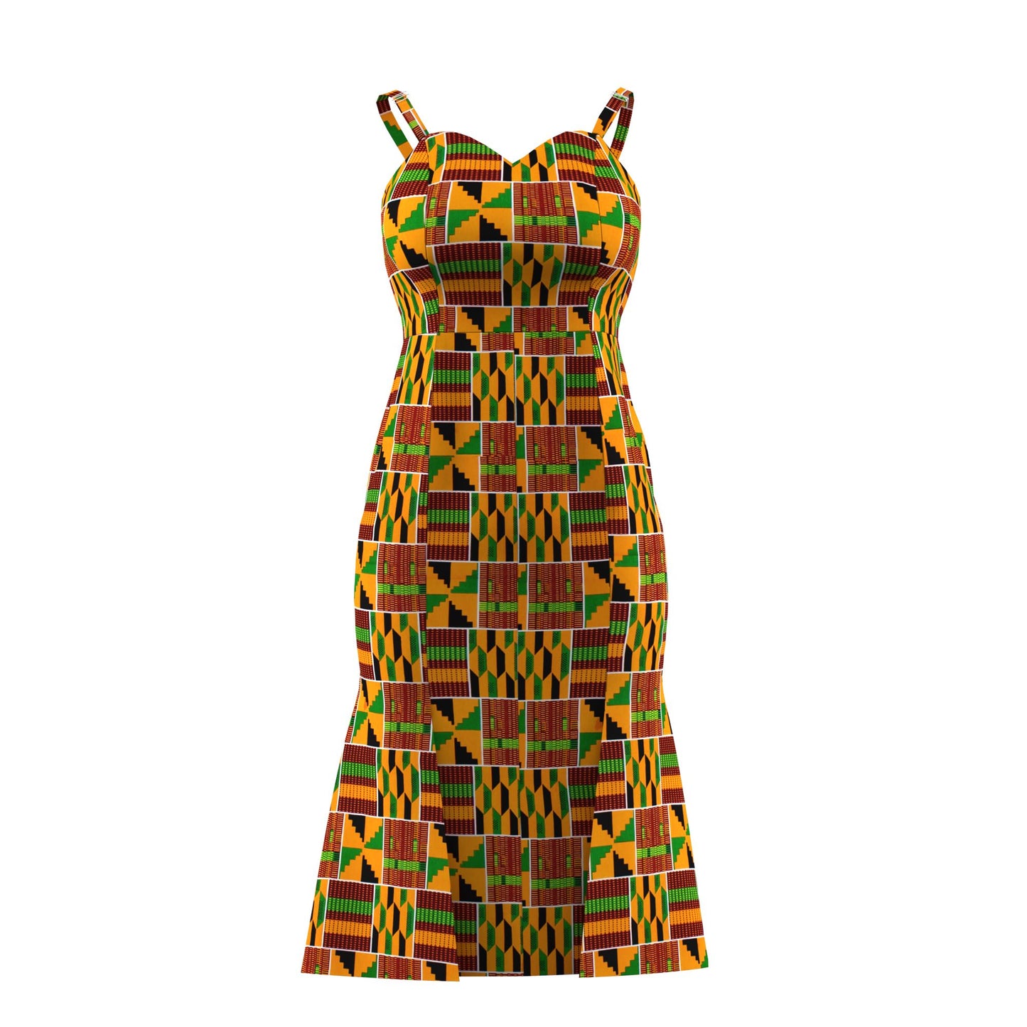 Ankara Print Sweetheart Neck Bodycon Midi Dress with Slit