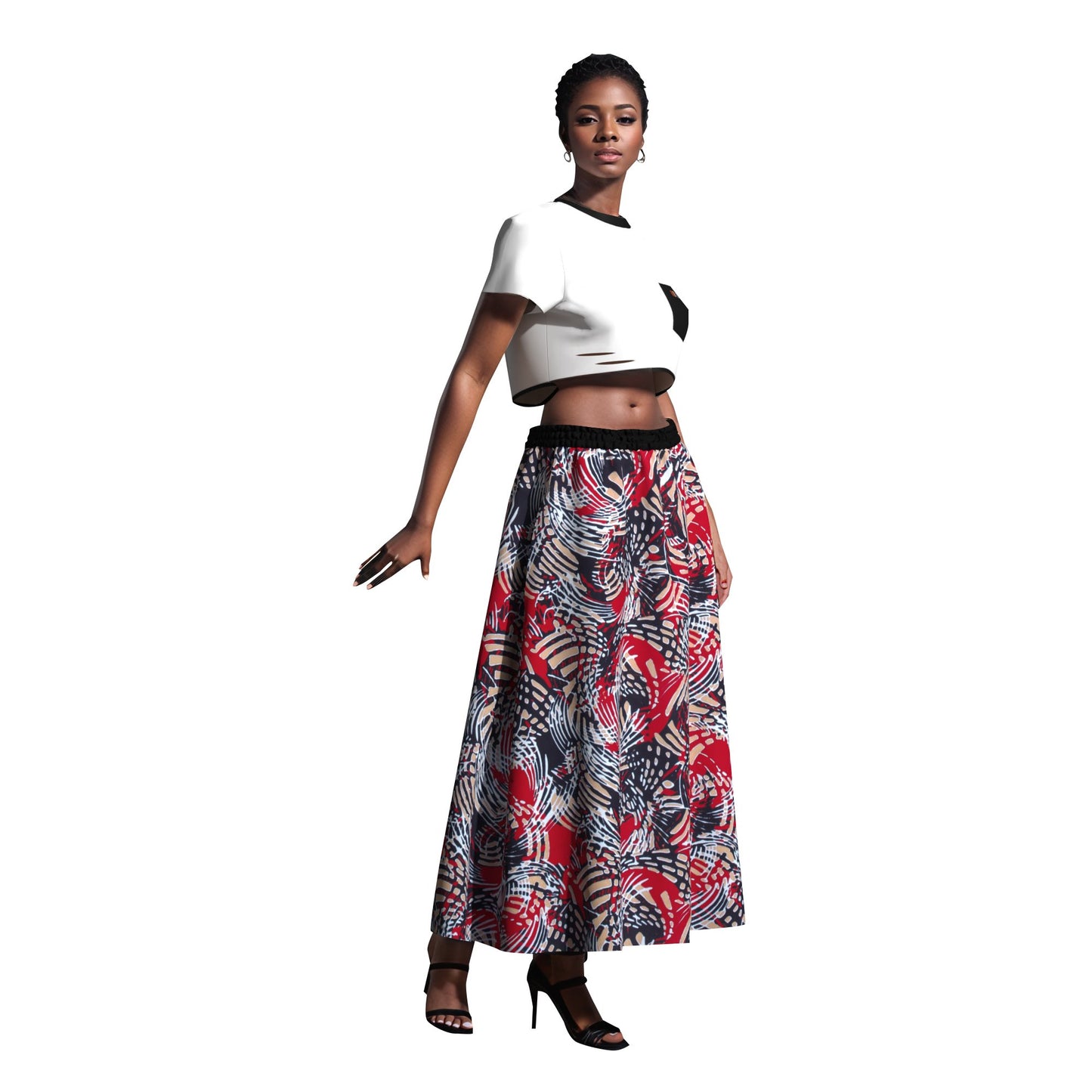 African Classic Print Comfort Elastic Waist Long Skirt