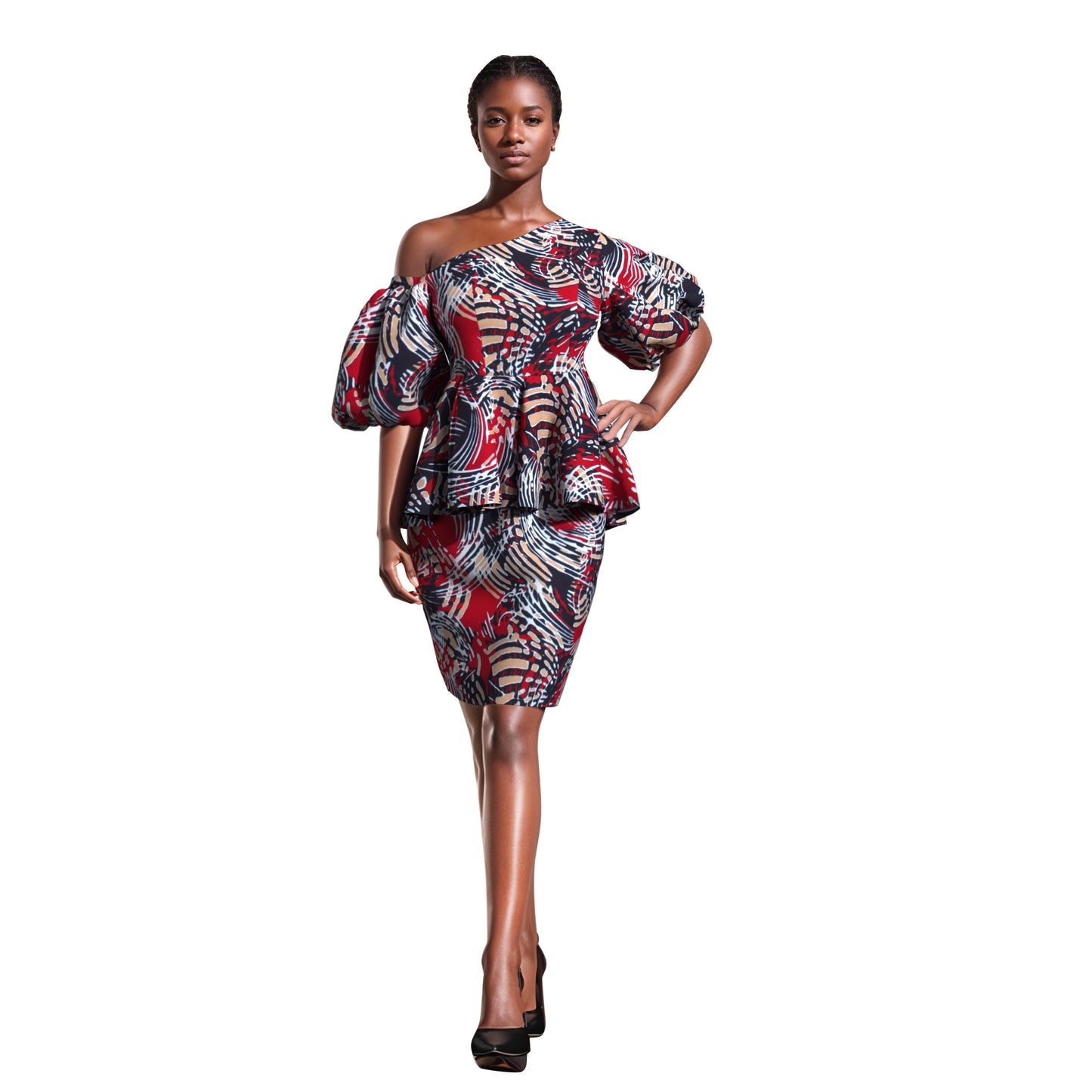 Slimming African Print Asymmetrical Neck Mini Skirt Two-Piece