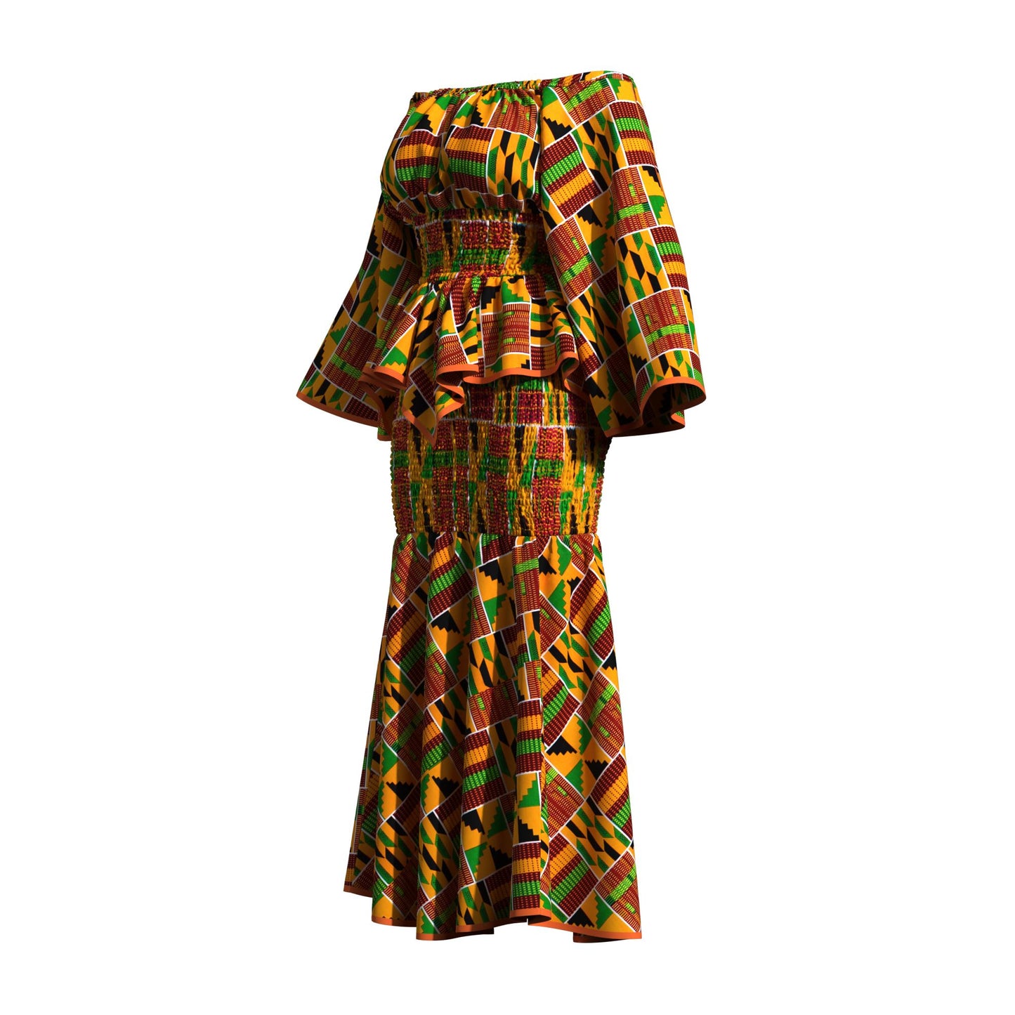 Fashion African Women Dashiki Print Off Shoulder Flare Sleeve Two Piece Set Full Smocked Stretch Casual Party Outfit