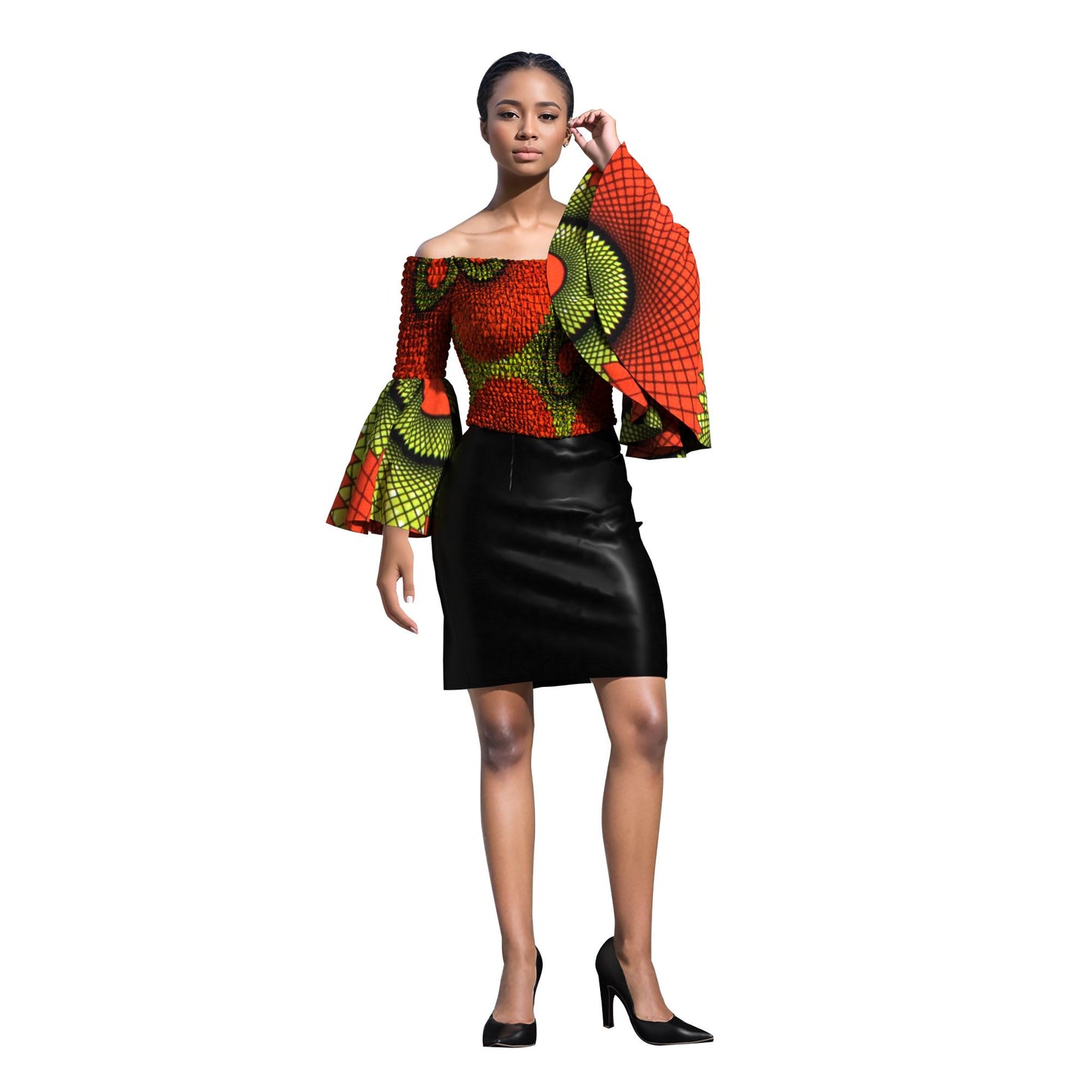 Artisanal Ankara Wax Print Smocked Flare Sleeve Blouse, Multiple Prints