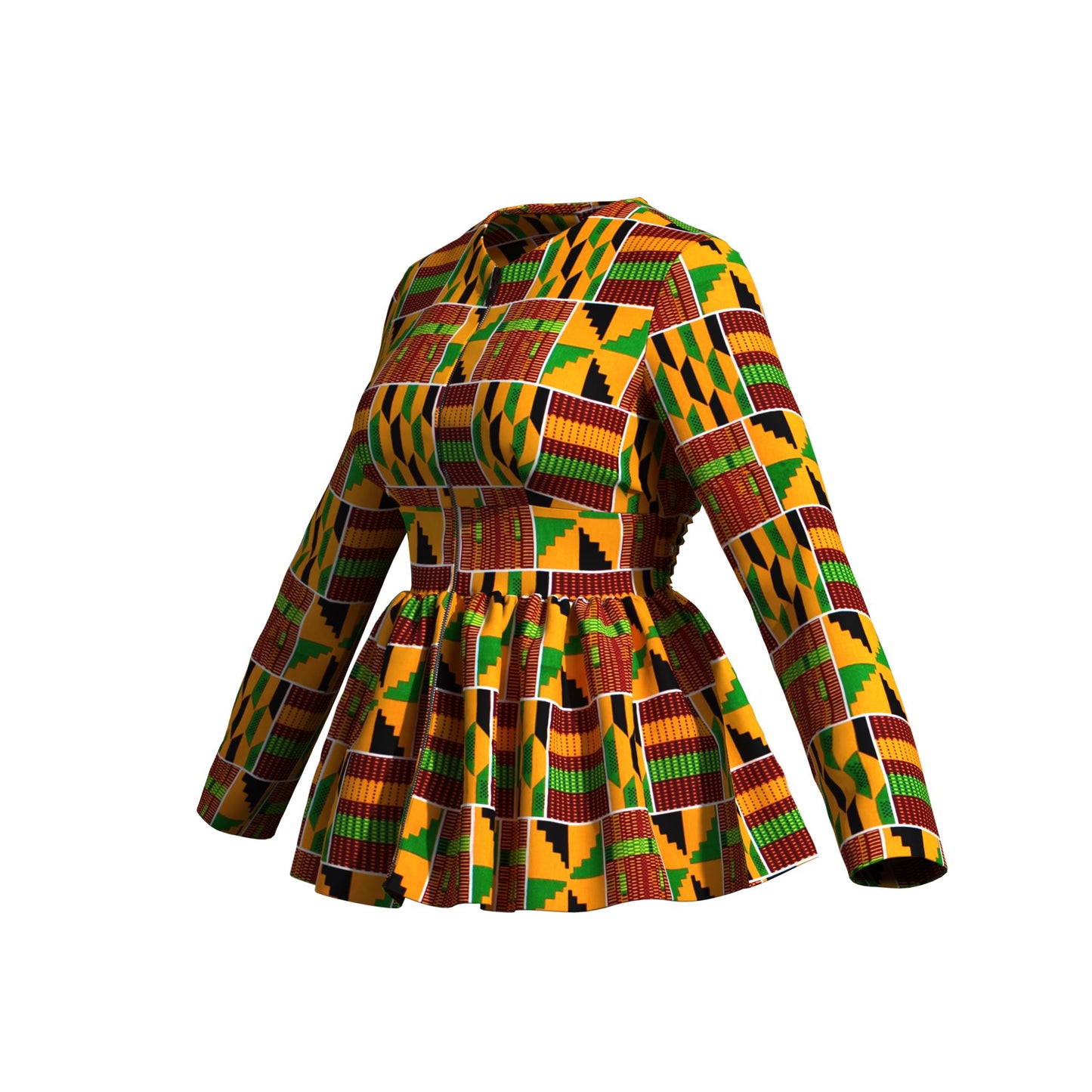 Traditional African Print Flattering Peplum Long Sleeve Top