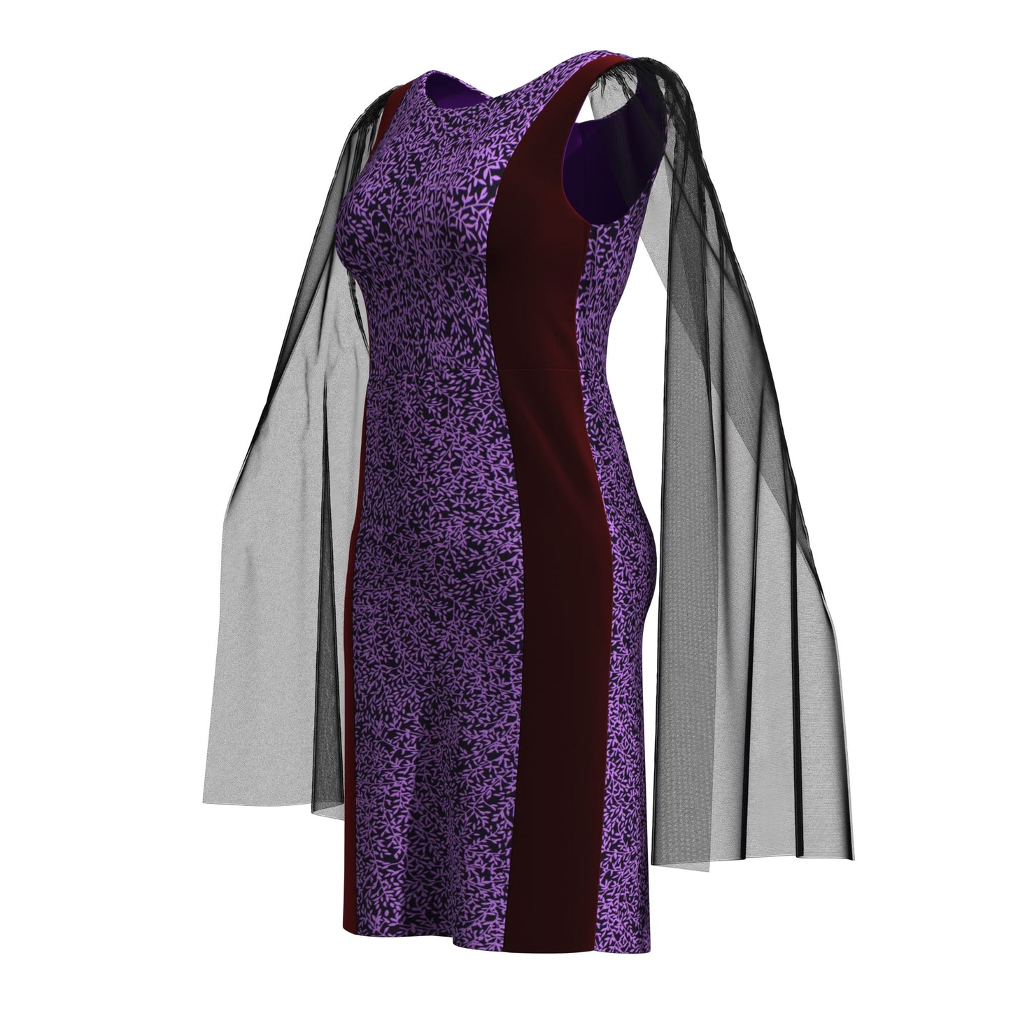 Traditional West African Print Sheath Dress – Sheer Cape Sleeve with Velvet Side Panels