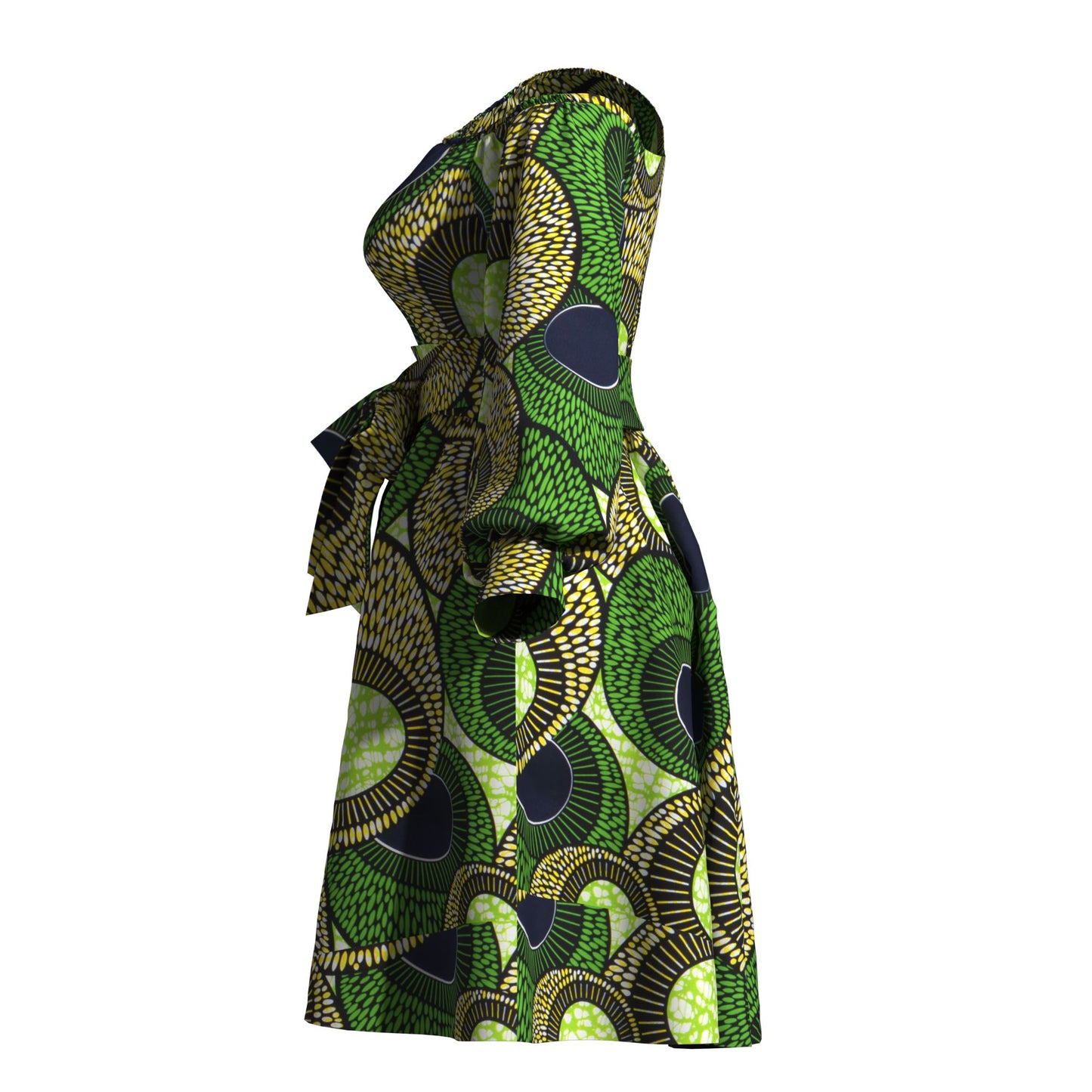 Classic African Wax Print Asymmetrical Dress, Paired with Same-Print Belt