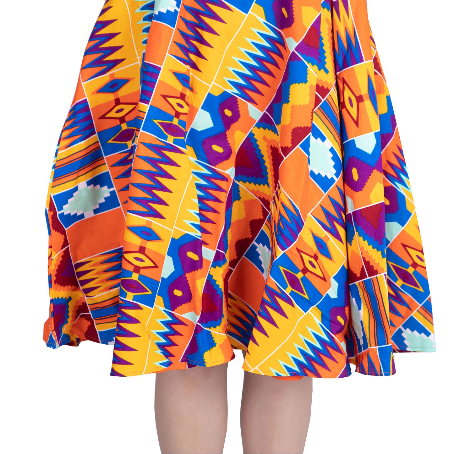 African Print Cotton Rope Button Cutout Off-Shoulder Midi Dress – Elegant Ankara Fit-and-Flare Dress for Black Women
