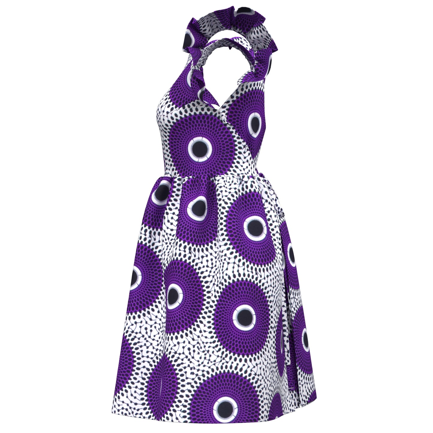 African Print Pleated Sleeve Tie-Back Backless Dress