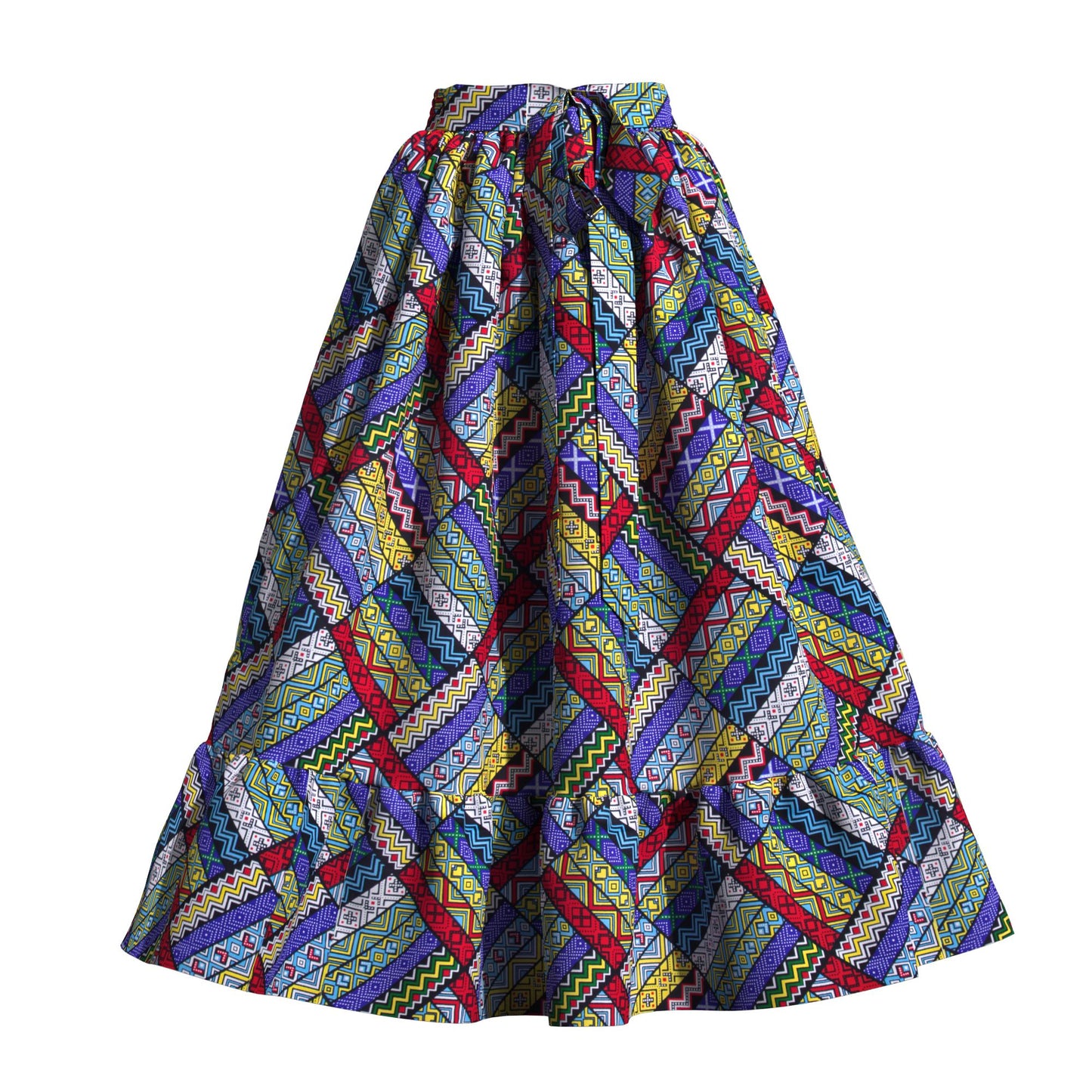 Traditional African Print Flowy Skirt with Coordinating Headwrap