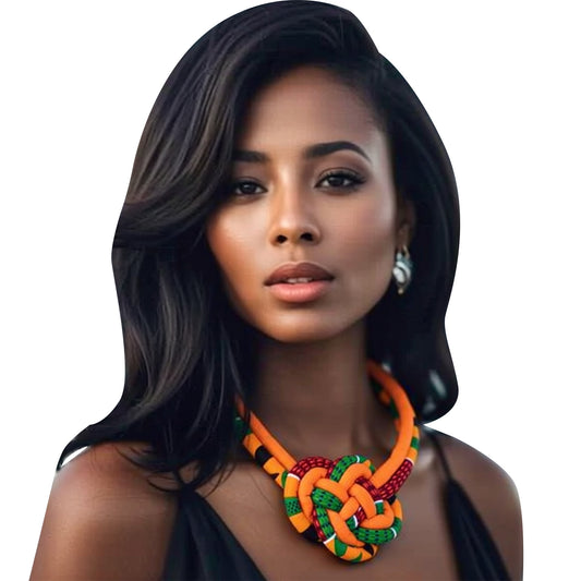 Colorful Tribal Pattern Hand Braided Fabric Knot Necklace Women Wedding Party Accessories