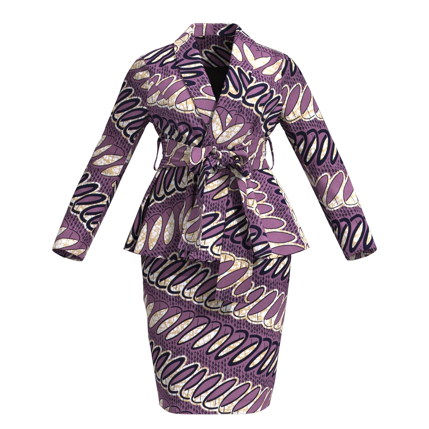 Women's African Floral Print Set Peplum Top & Skirt Suit with Belt Wedding Guest Outfit