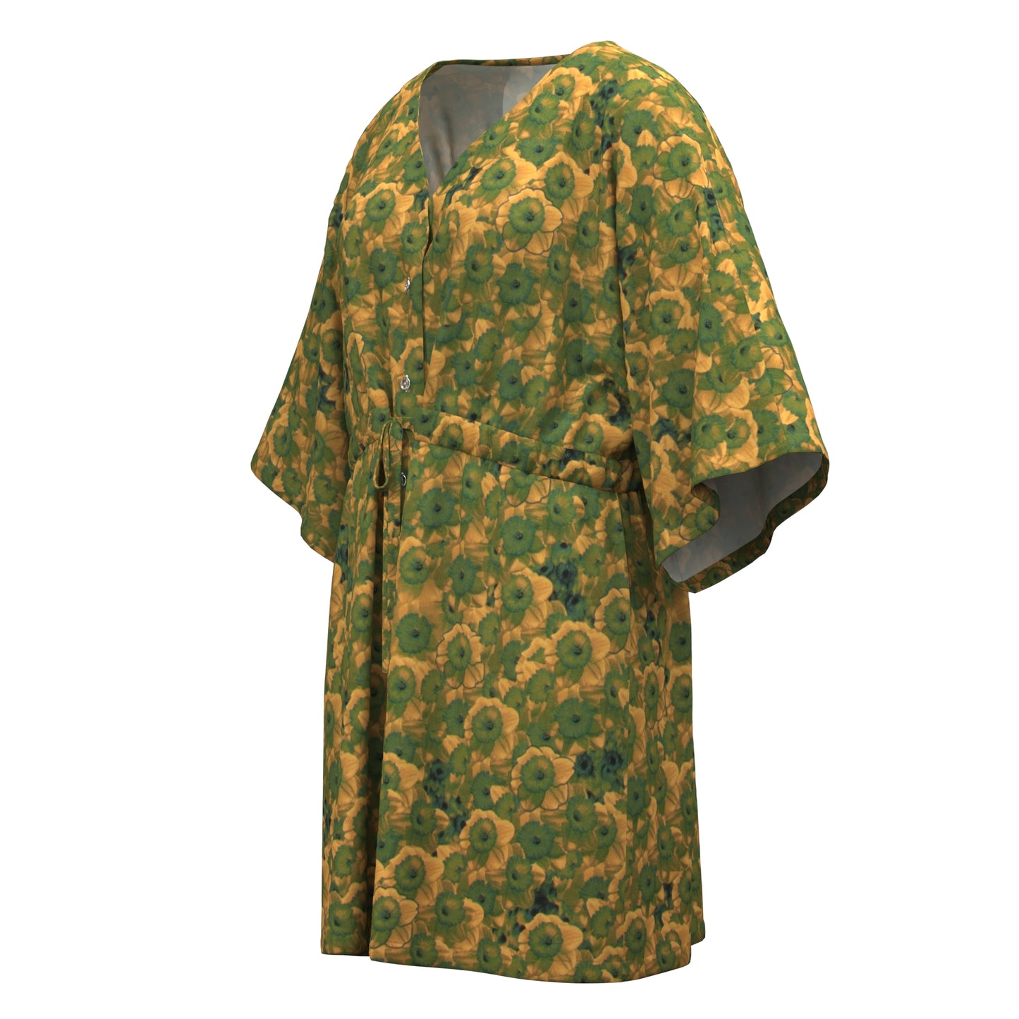 African Print V-Neck Drawstring Waist Batwing Sleeve Dress