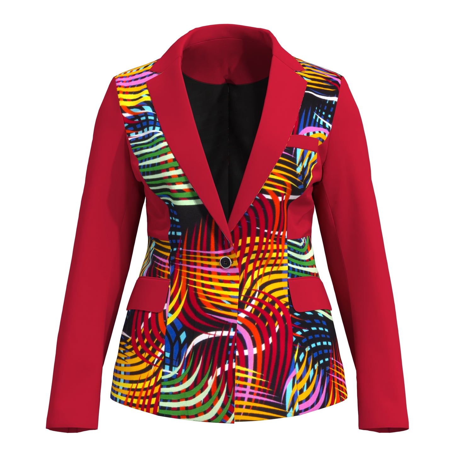 African Print Patchwork Slim Fit One Button Women Blazer Jacket